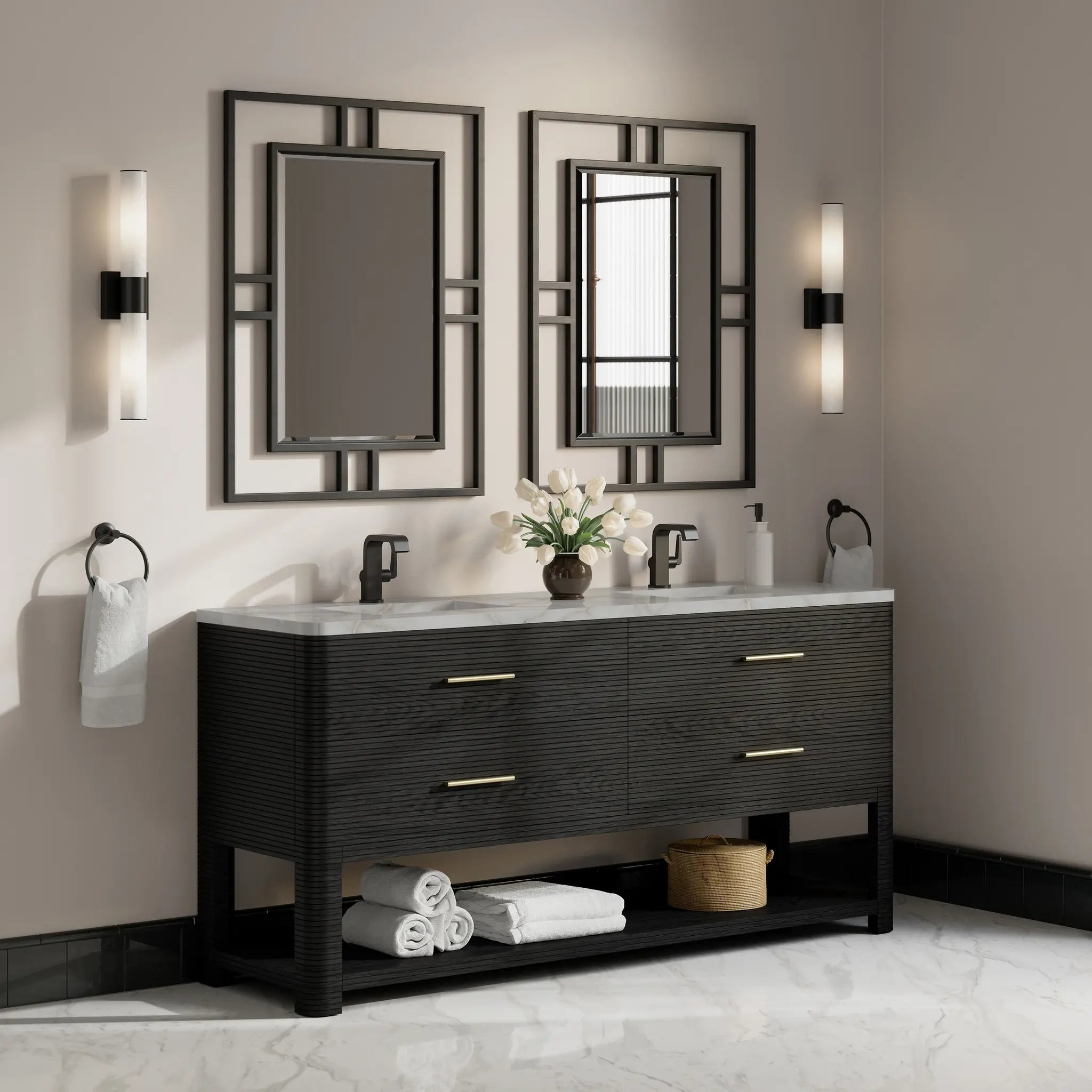 72 Lucian Double Vanity In Carbon Oak Standard Victorian Silver Silestone Single Hole 4
