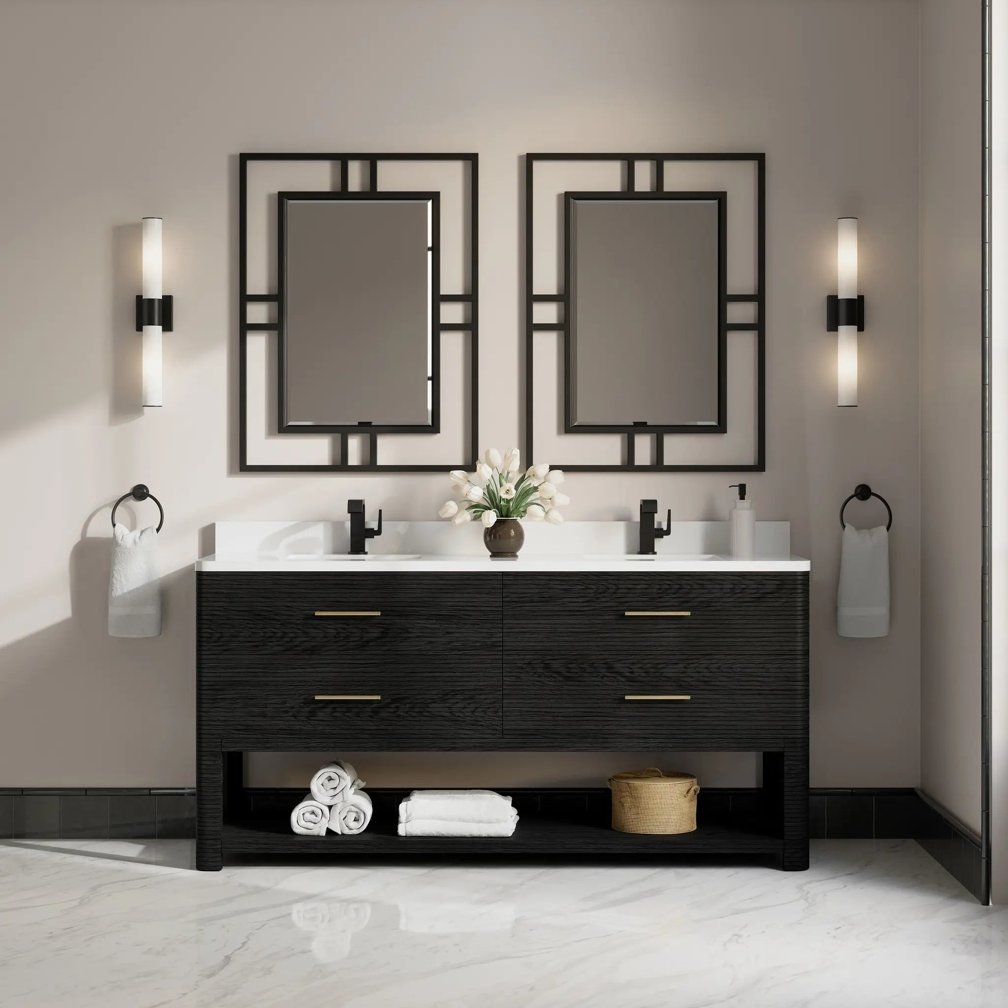 72 Lucian Double Vanity In Carbon Oak Standard White Zeus Silestone Single Hole 4