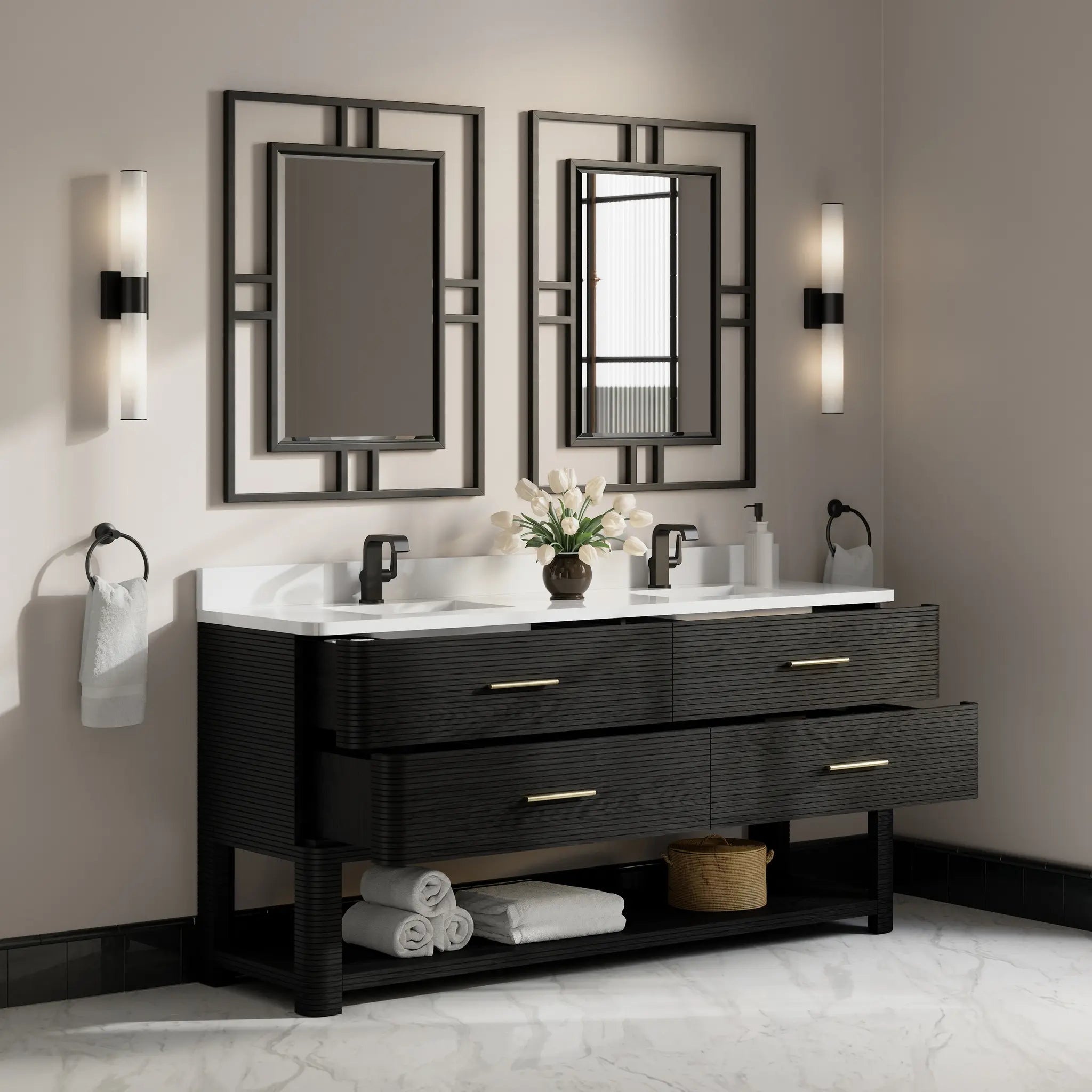72 Lucian Double Vanity In Carbon Oak Standard White Zeus Silestone Single Hole 8
