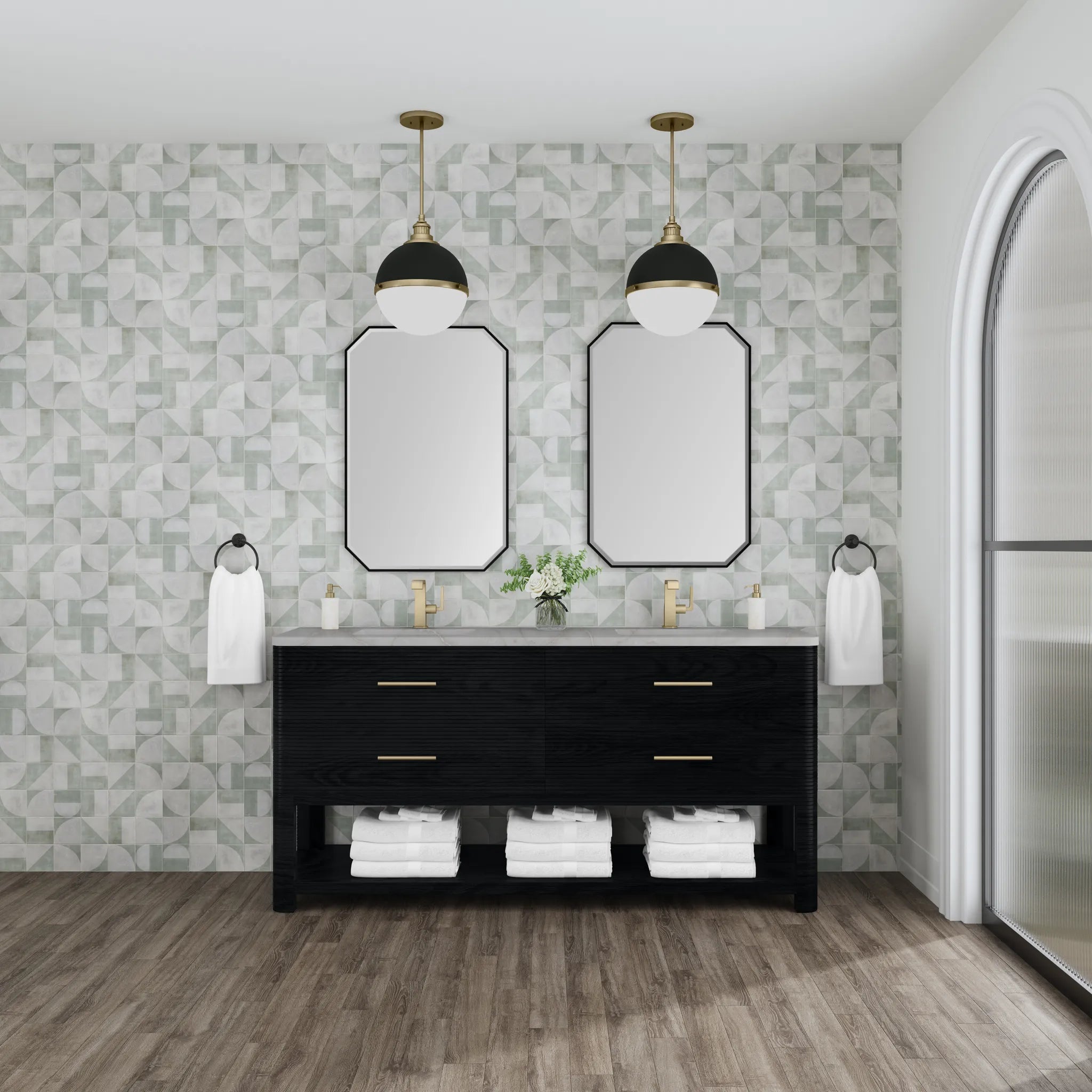 72" Lucian Double Vanity in Carbon Oak-Victorian Silver Silestone-Single Hole image 2