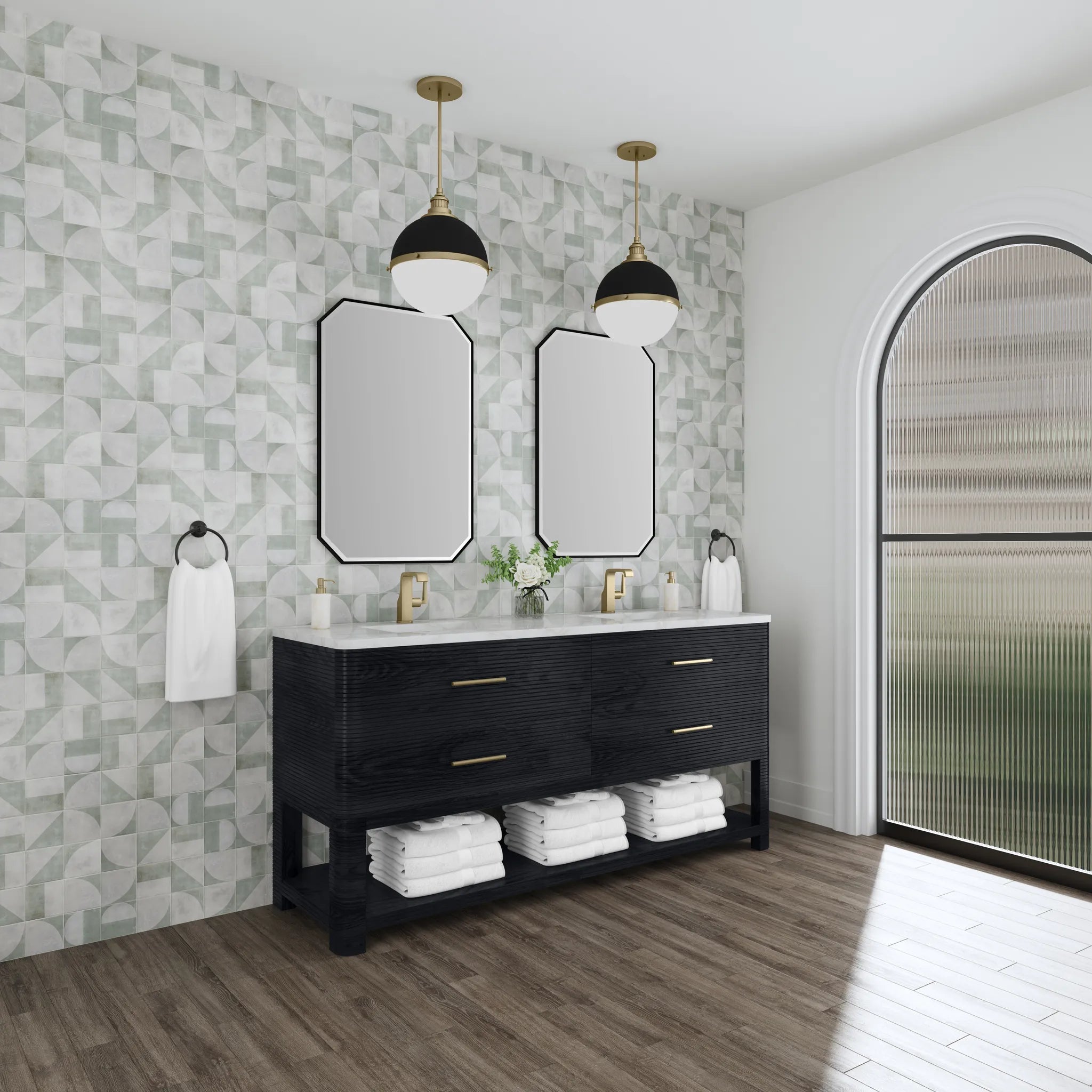 72" Lucian Double Vanity in Carbon Oak-Victorian Silver Silestone-Single Hole image 3