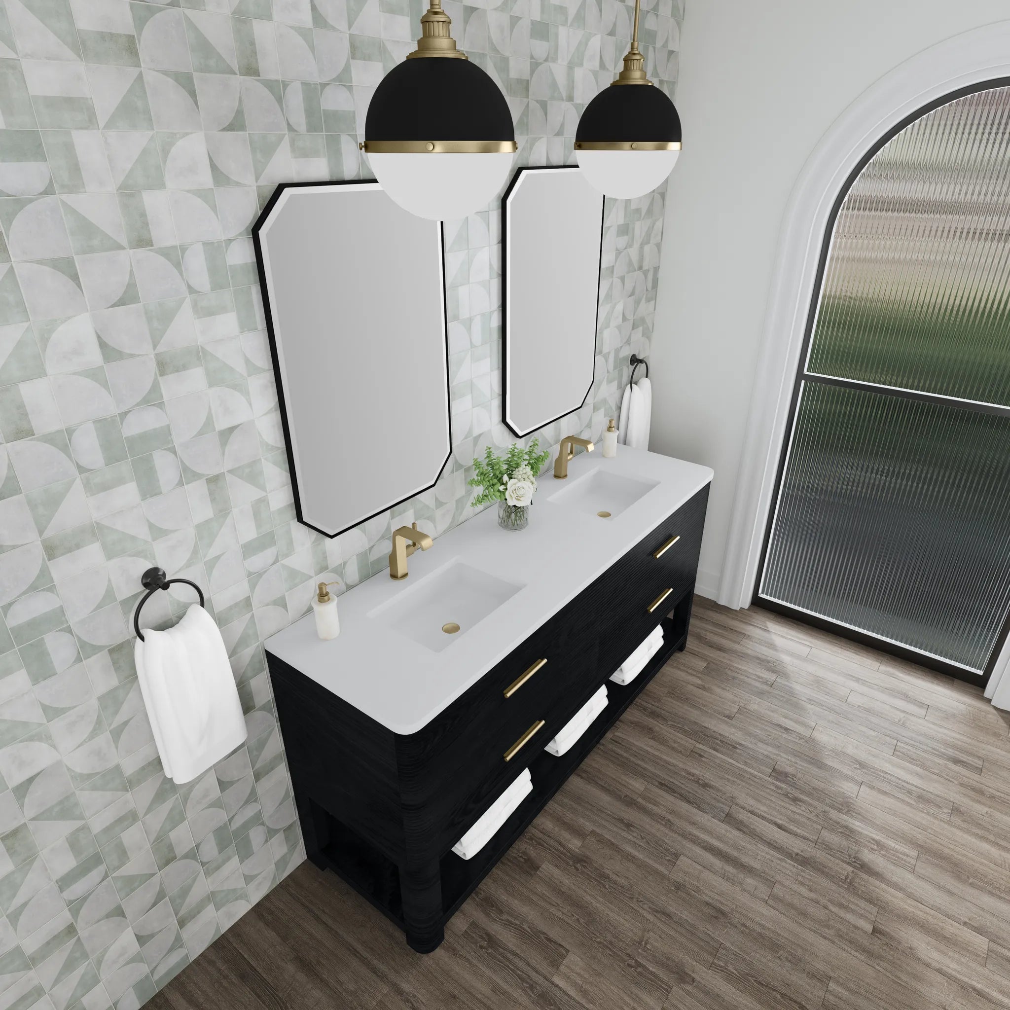 72" Lucian Double Vanity in Carbon Oak-White Zeus Silestone-Single Hole image 6