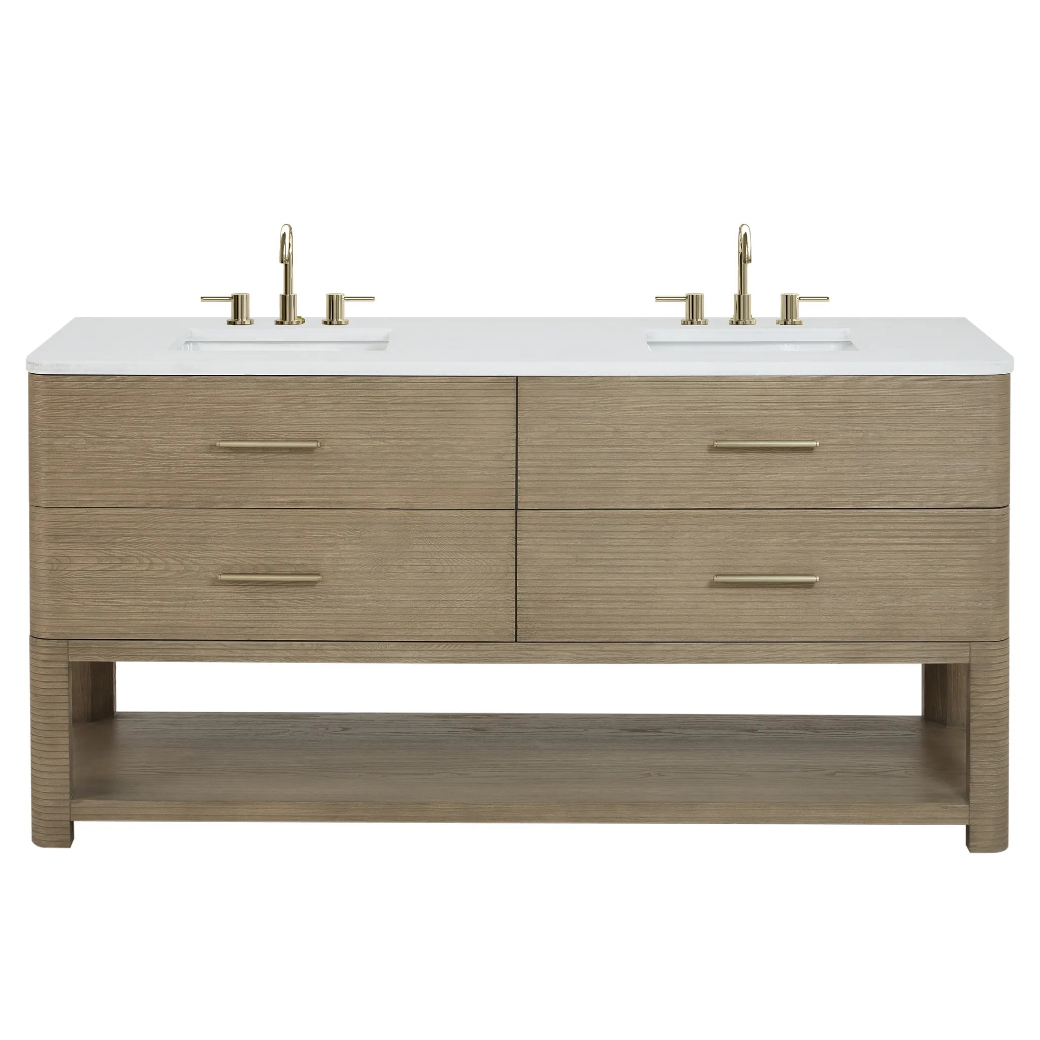 72" Lucian Double Vanity in Pebble Oak-White Zeus Silestone-8" Widespread image