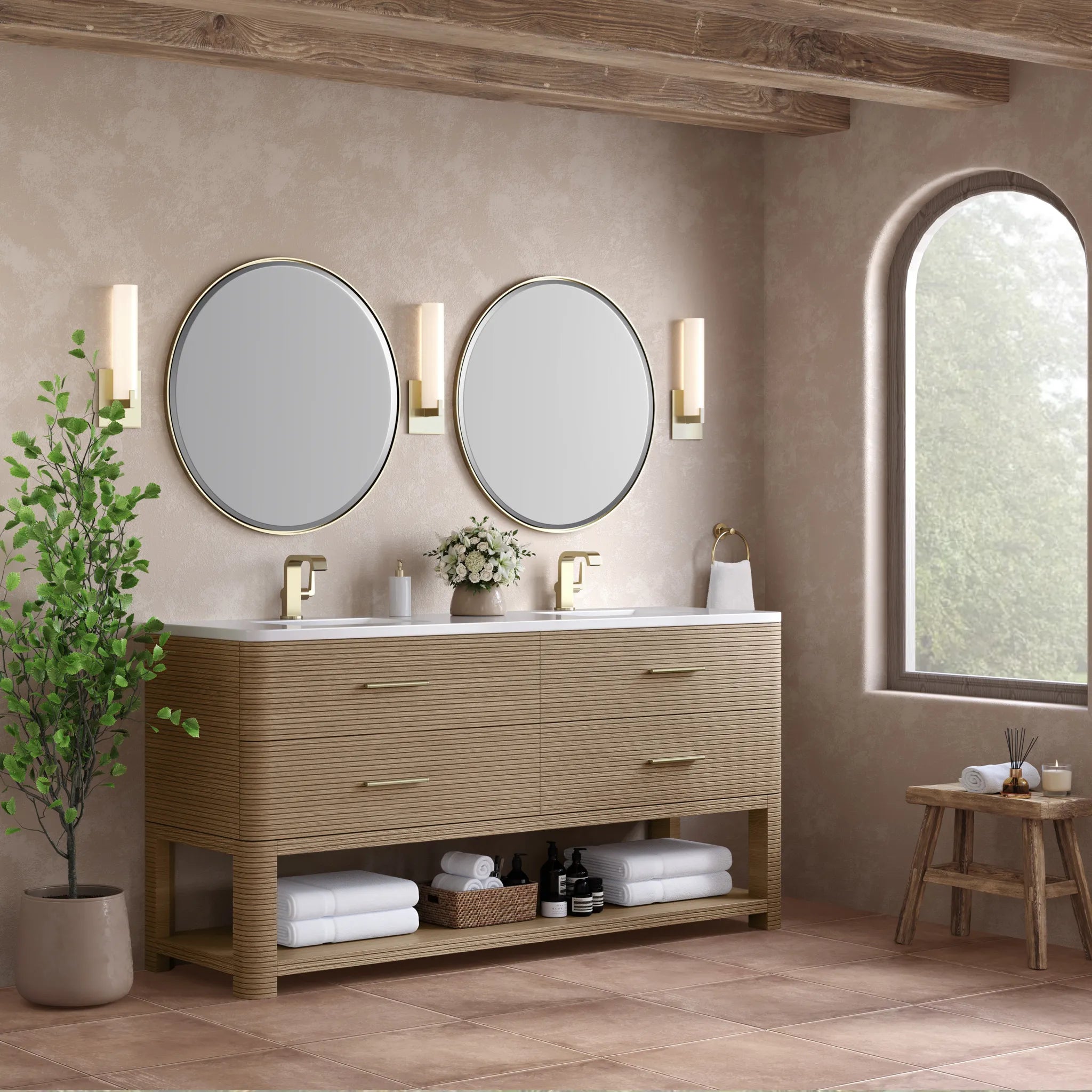 72" Lucian Double Vanity in Pebble Oak-White Zeus Silestone-Single Hole image 3