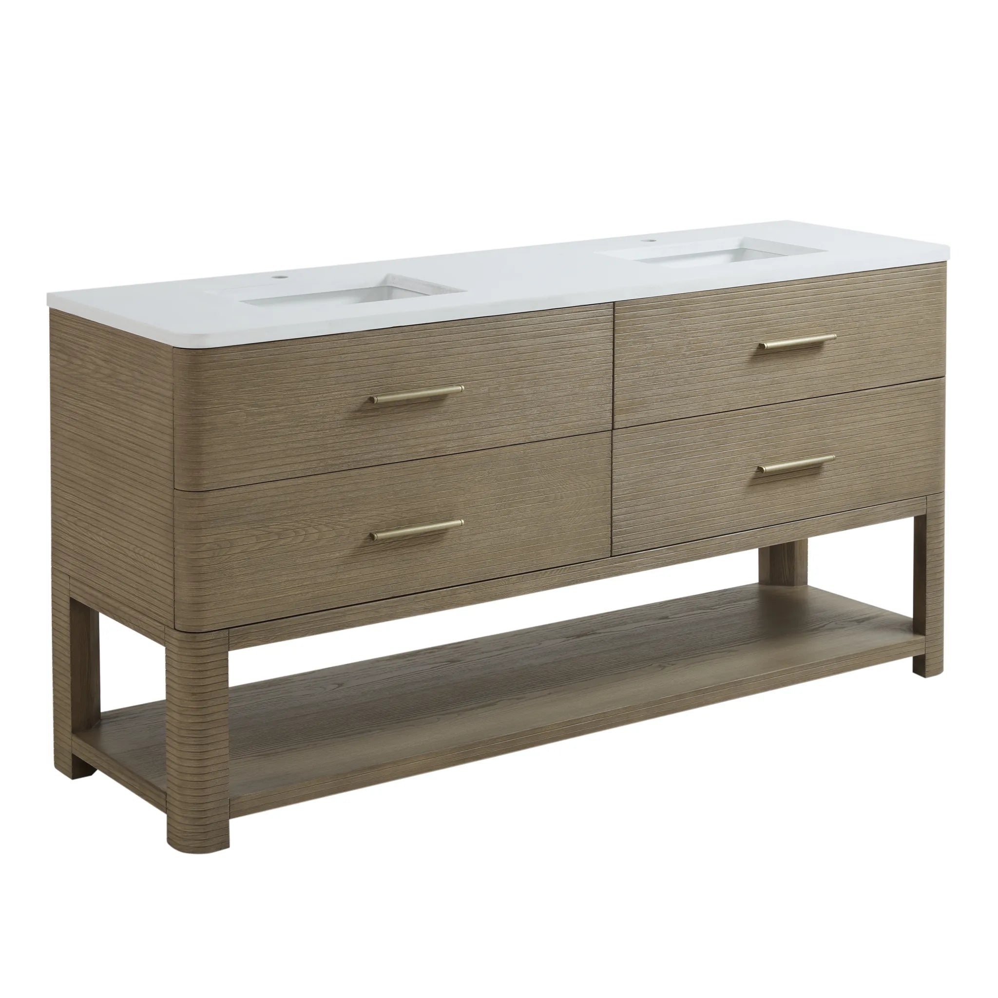 72" Lucian Double Vanity in Pebble Oak-White Zeus Silestone-Single Hole image 5