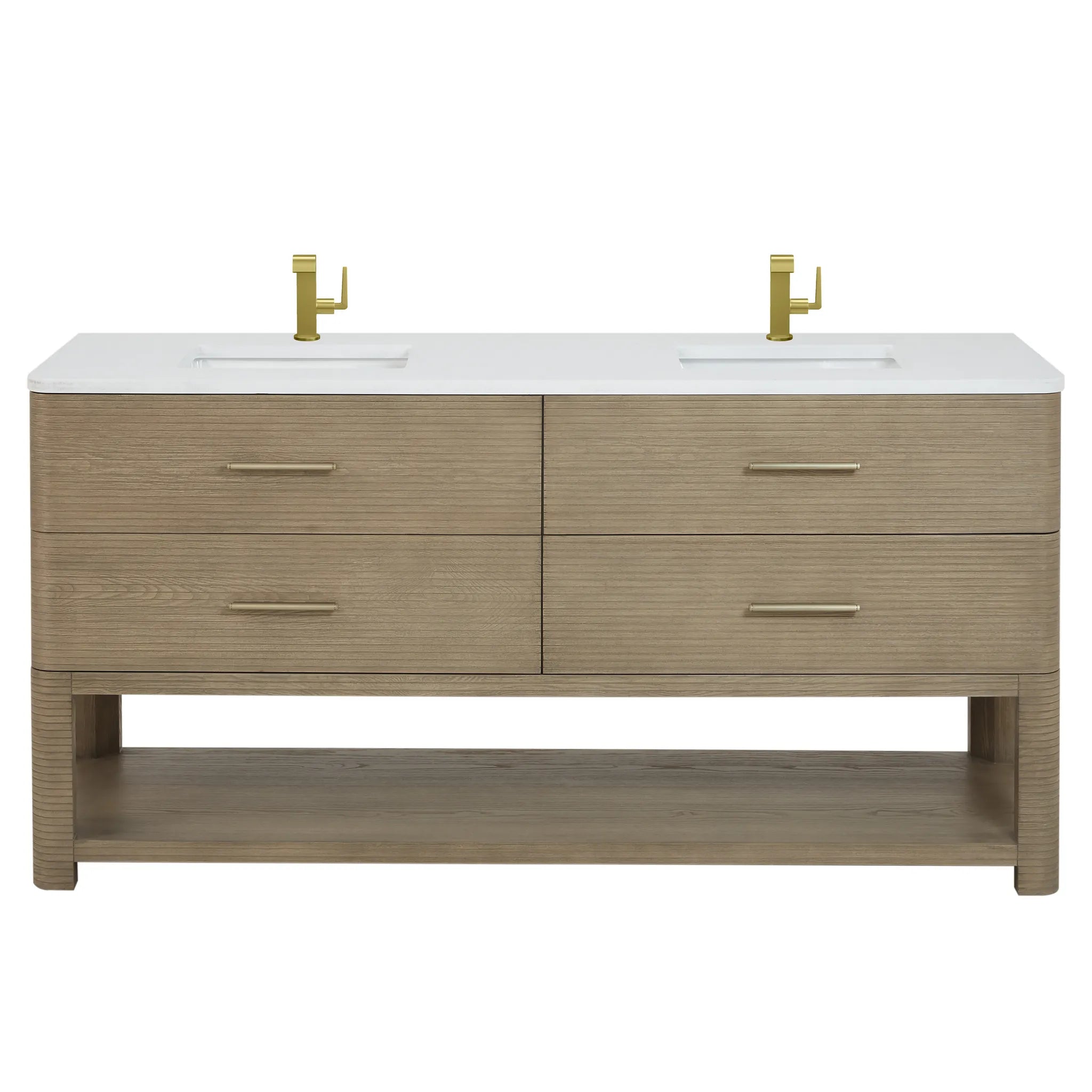 72" Lucian Double Vanity in Pebble Oak-White Zeus Silestone-Single Hole image