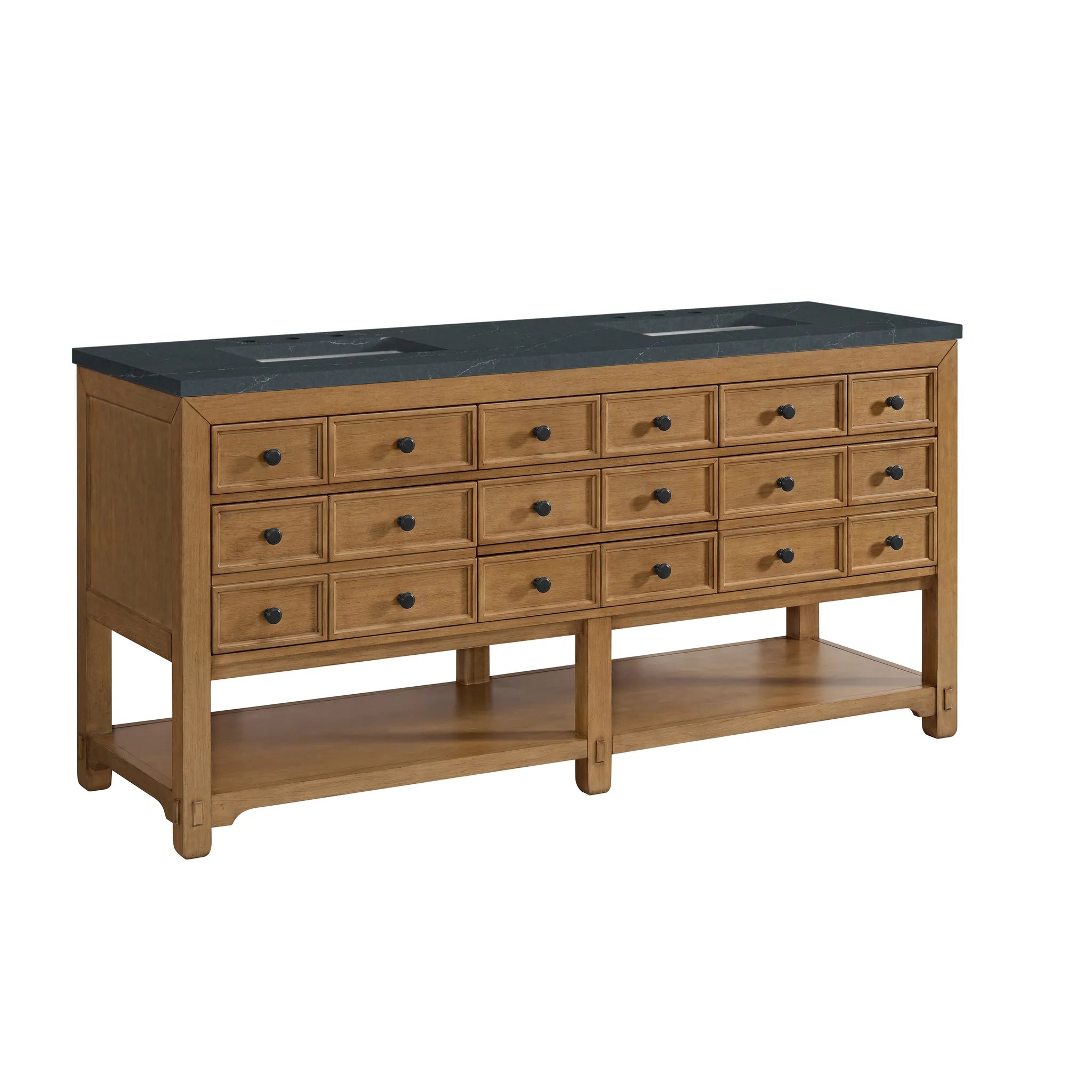 72" Malibu Double Vanity in Amber Birch-Charcoal Soapstone Silestone-8" Widespread image 9