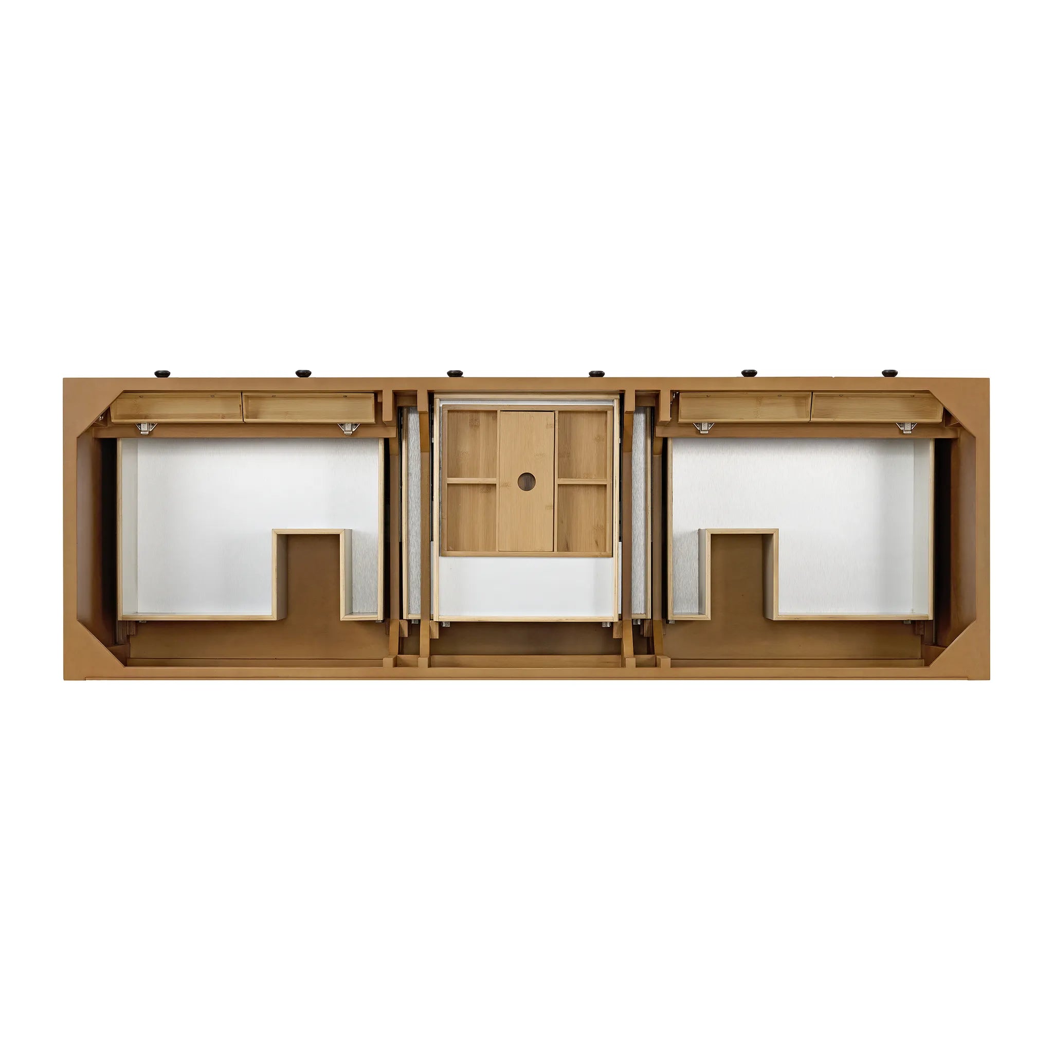 72" Malibu Double Vanity in Amber Birch w/FreePower Wireless Charger-Eternal Jasmine Pearl Silestone-8" Widespread image 7