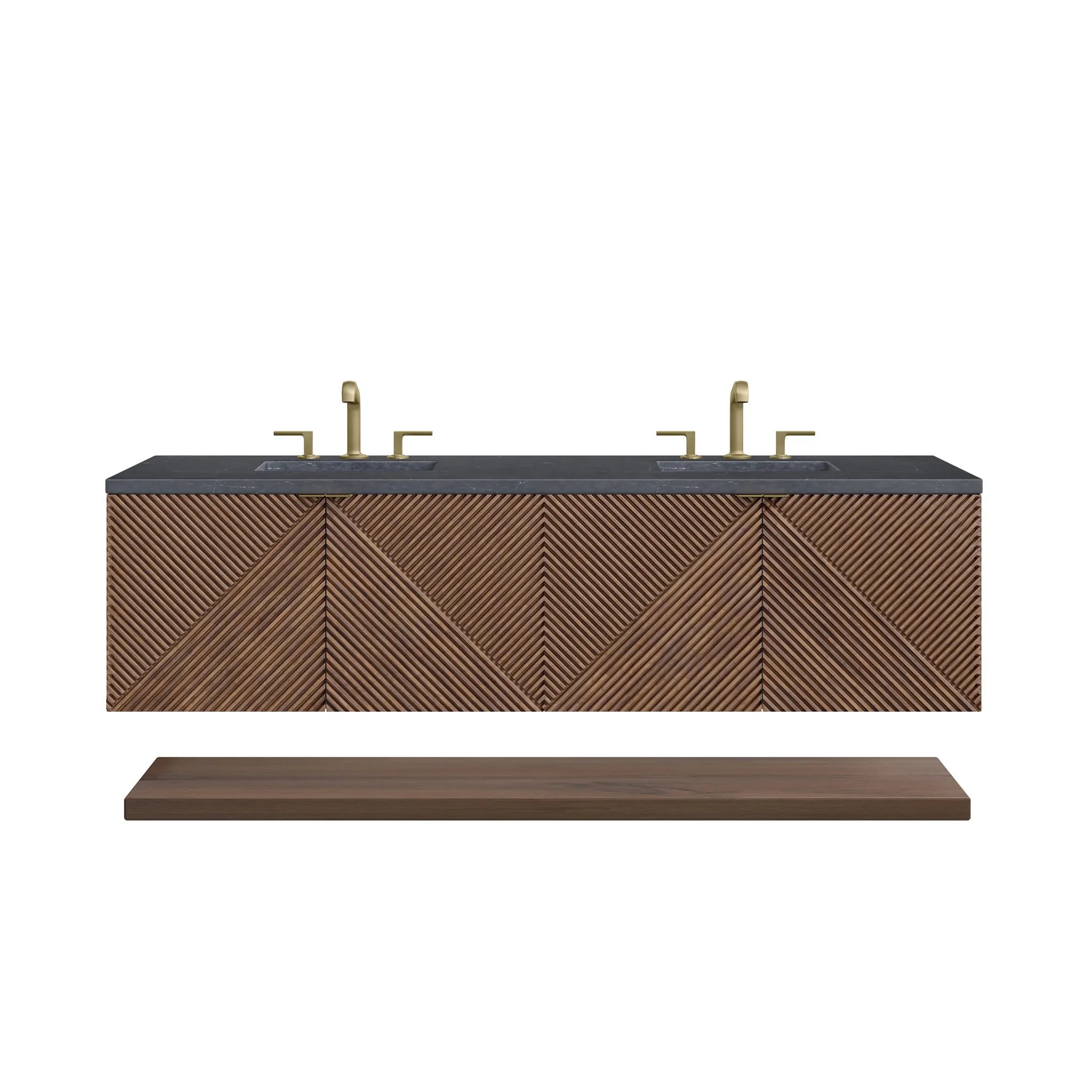 72" Marcello Double Vanity in Chestnut-Charcoal Soapstone Silestone-8" Widespread image 1