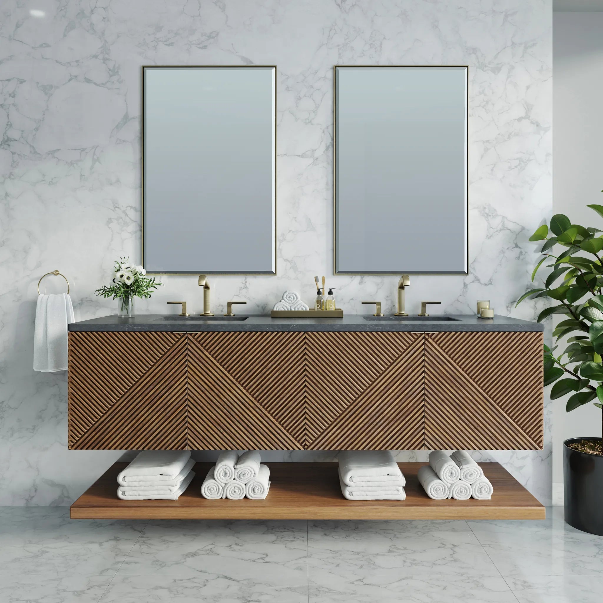 72" Marcello Double Vanity in Chestnut-Charcoal Soapstone Silestone-8" Widespread image 2