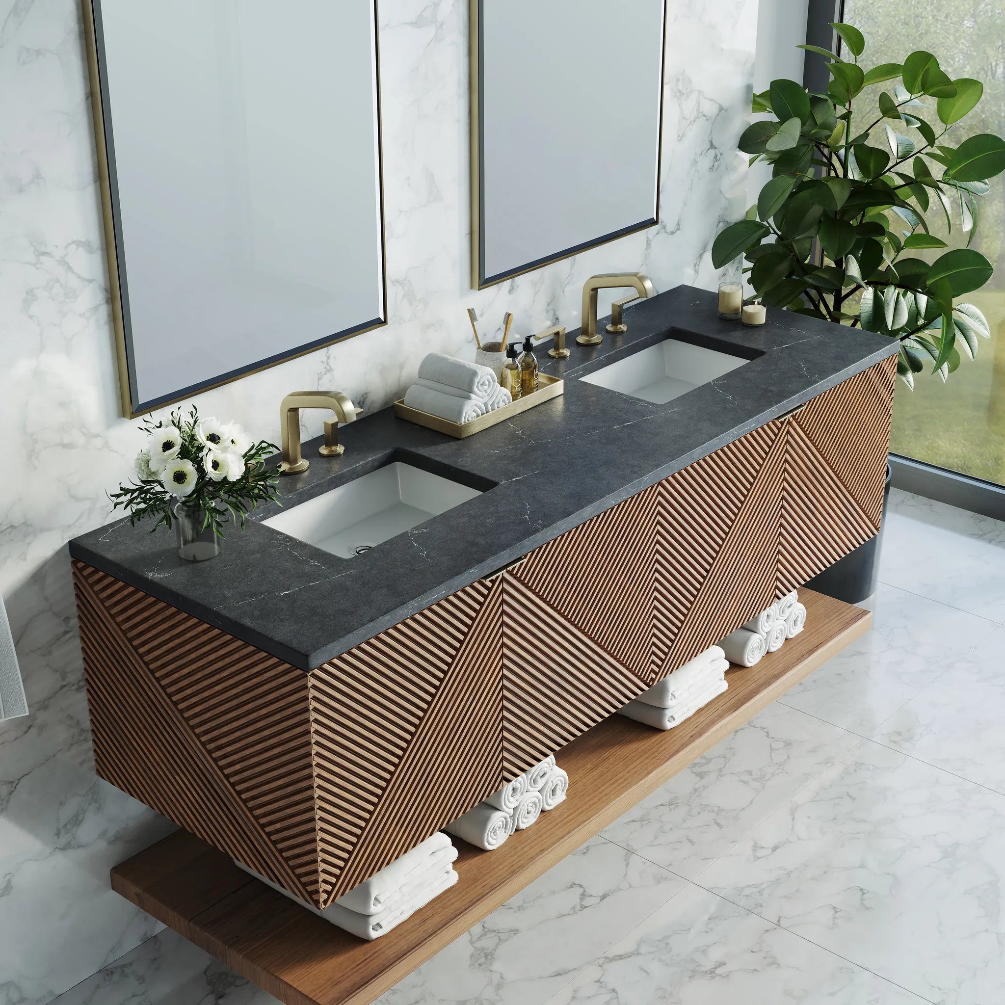72" Marcello Double Vanity in Chestnut-Charcoal Soapstone Silestone-8" Widespread image 5