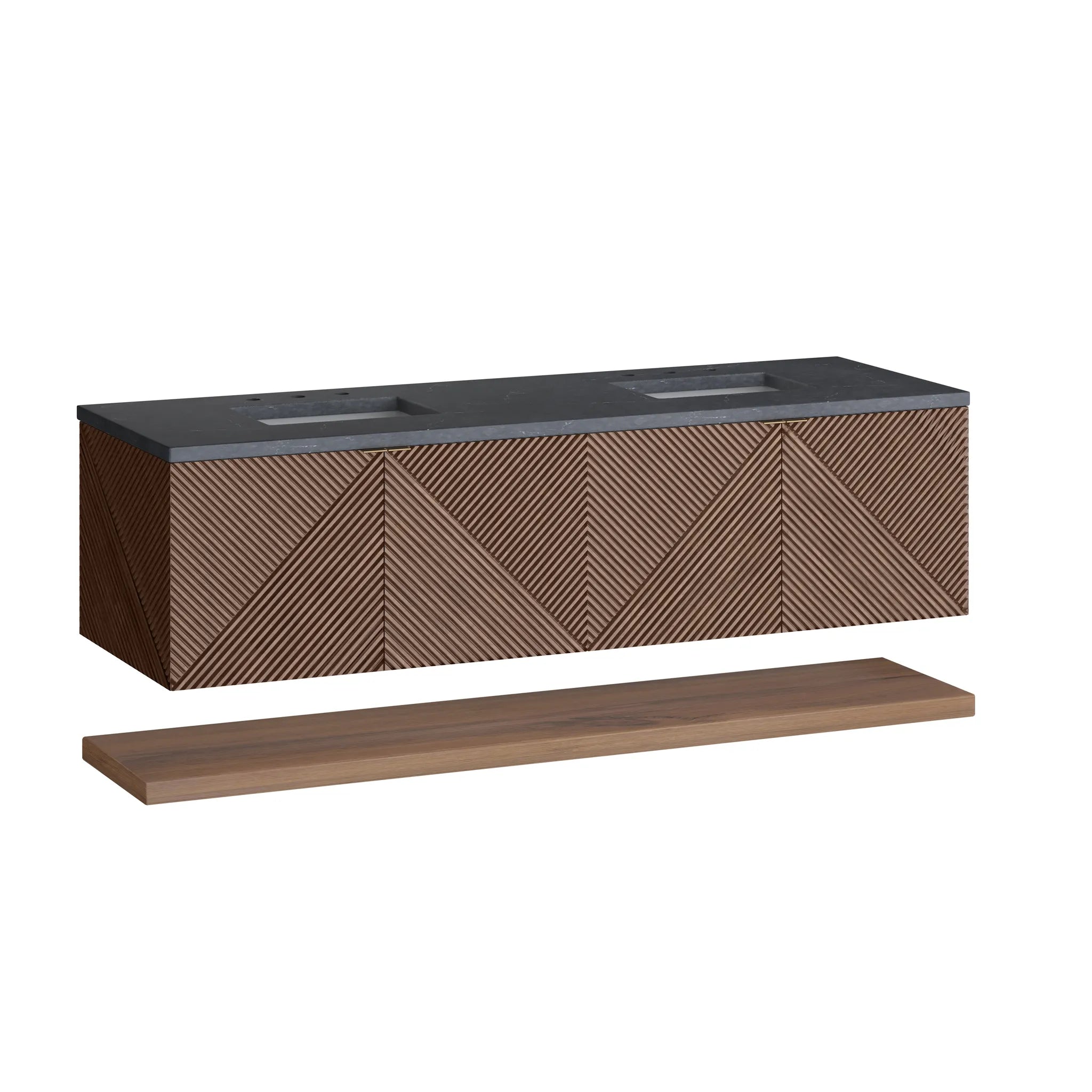 72" Marcello Double Vanity in Chestnut-Charcoal Soapstone Silestone-8" Widespread image 6