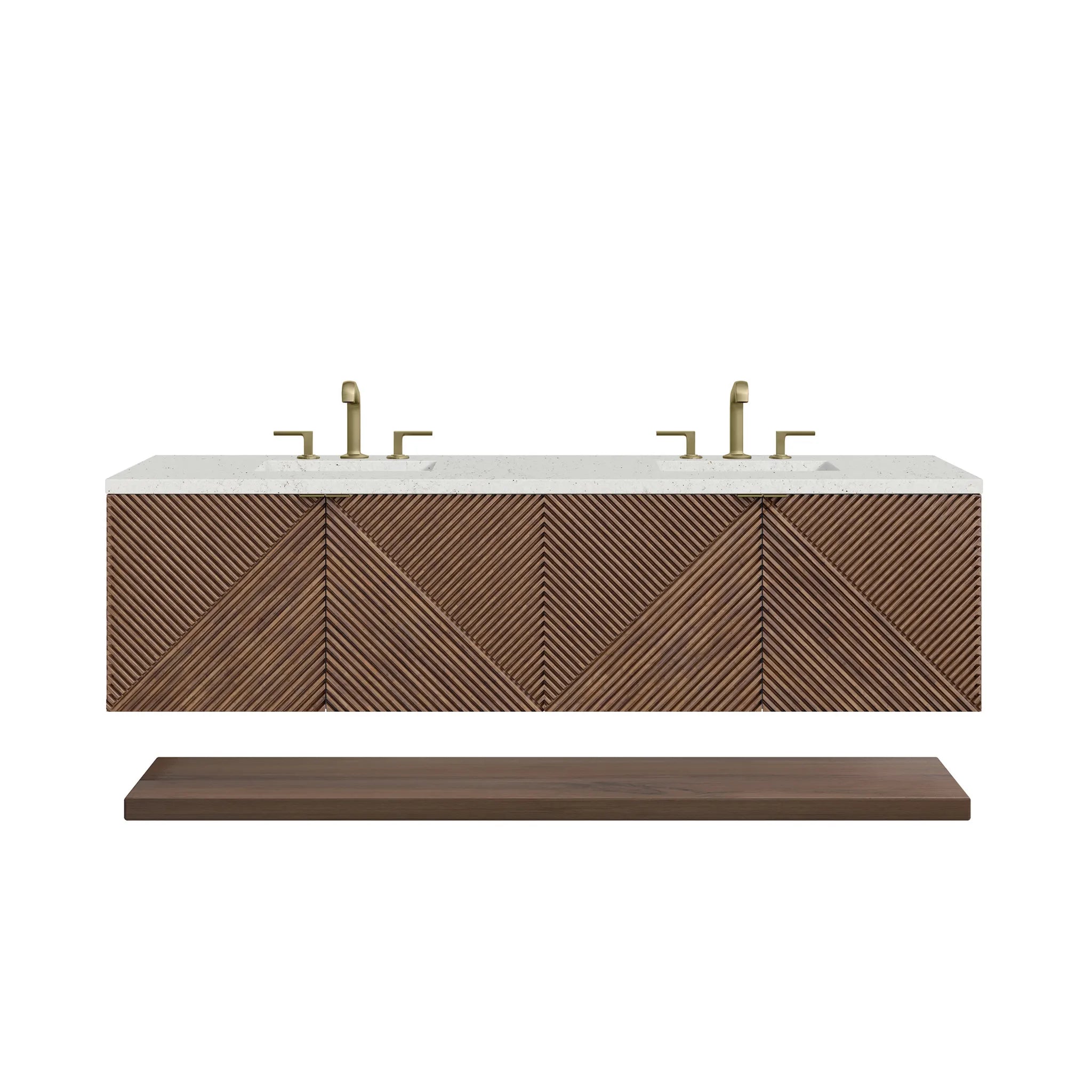 72" Marcello Double Vanity in Chestnut-Lime Delight Silestone-8" Widespread image