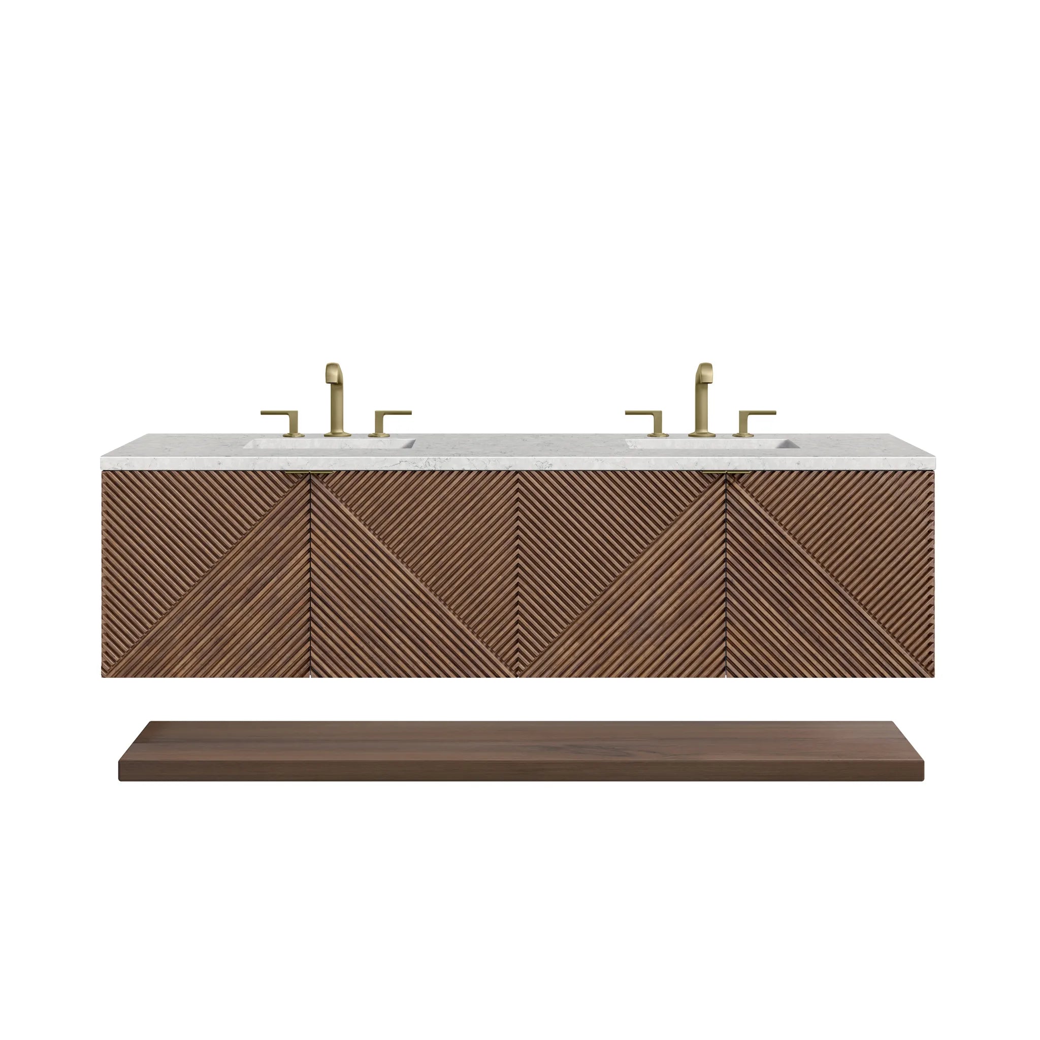 72" Marcello Double Vanity in Chestnut w/FreePower Wireless Charger-Eternal Jasmine Pearl Silestone-8" Widespread image 1