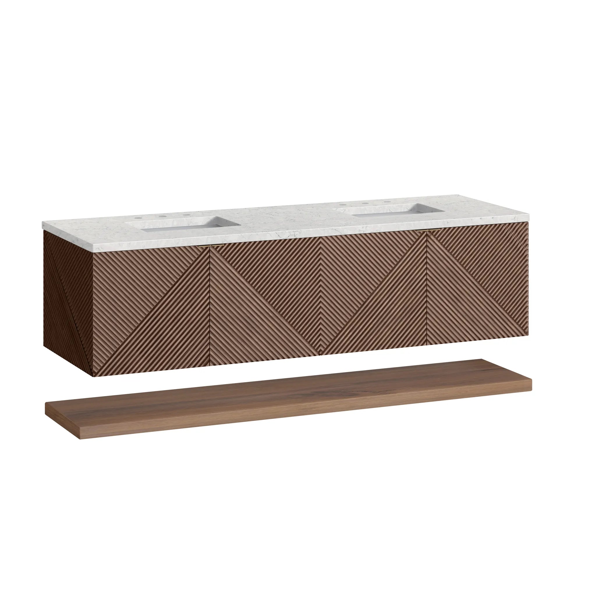 72" Marcello Double Vanity in Chestnut w/FreePower Wireless Charger-Eternal Jasmine Pearl Silestone-8" Widespread image 9