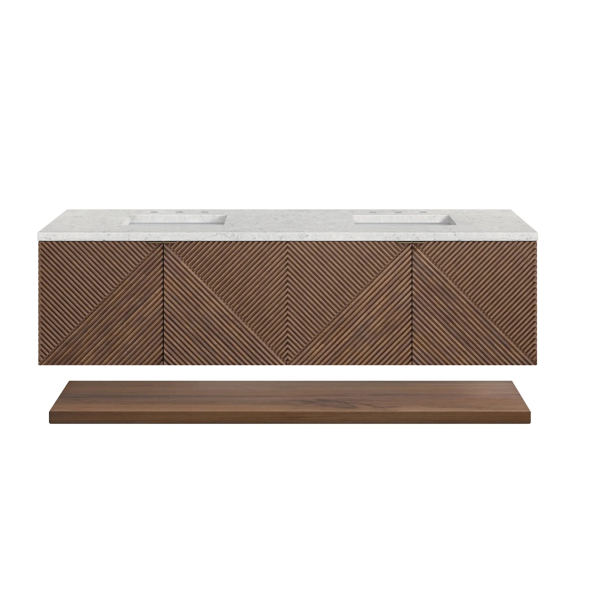 72" Marcello Double Vanity in Chestnut w/FreePower Wireless Charger-Eternal Jasmine Pearl Silestone-8" Widespread image