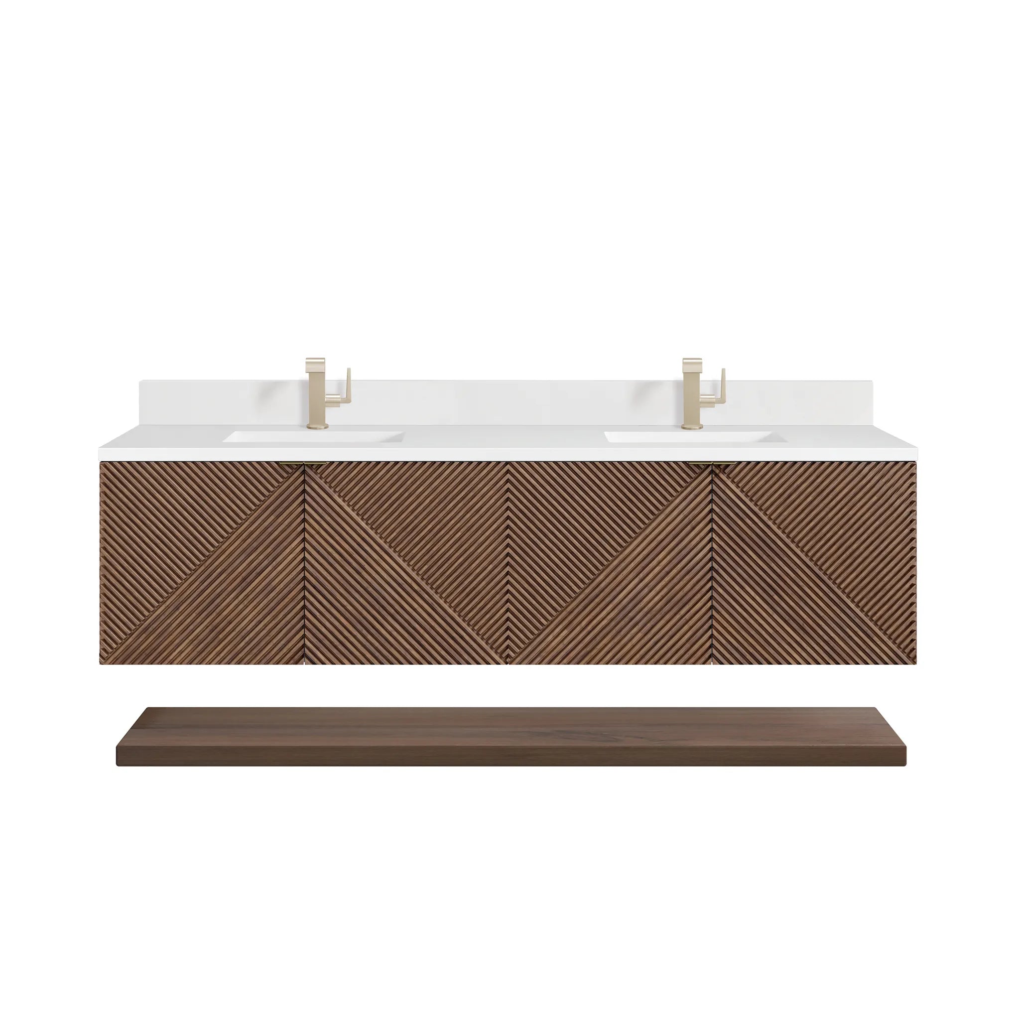 72" Marcello Double Vanity in Chestnut-White Zeus Silestone & Backsplash-Single Hole image
