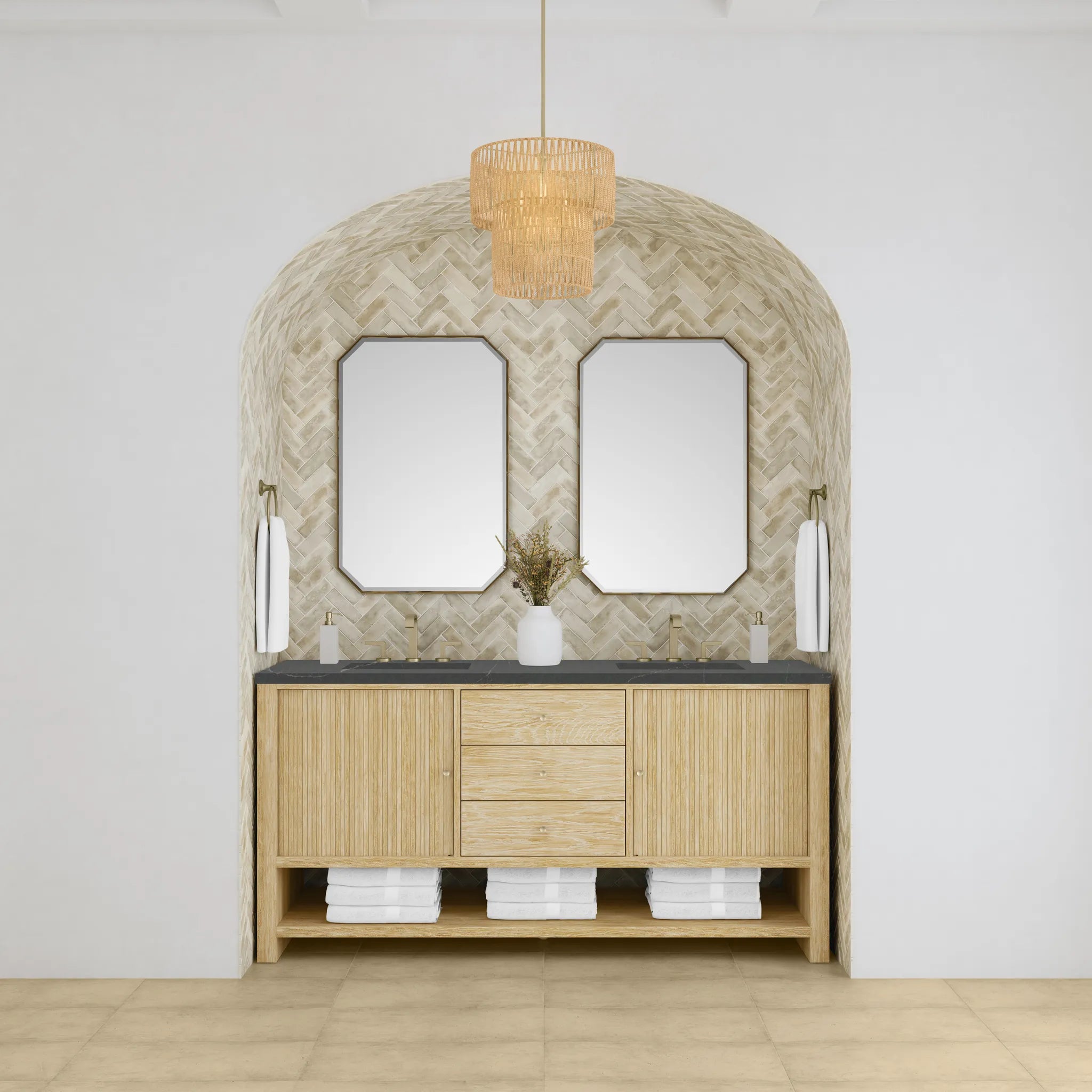 72" Marigot Double Vanity in Sunwashed Oak-Charcoal Soapstone Silestone-8" Widespread image 2