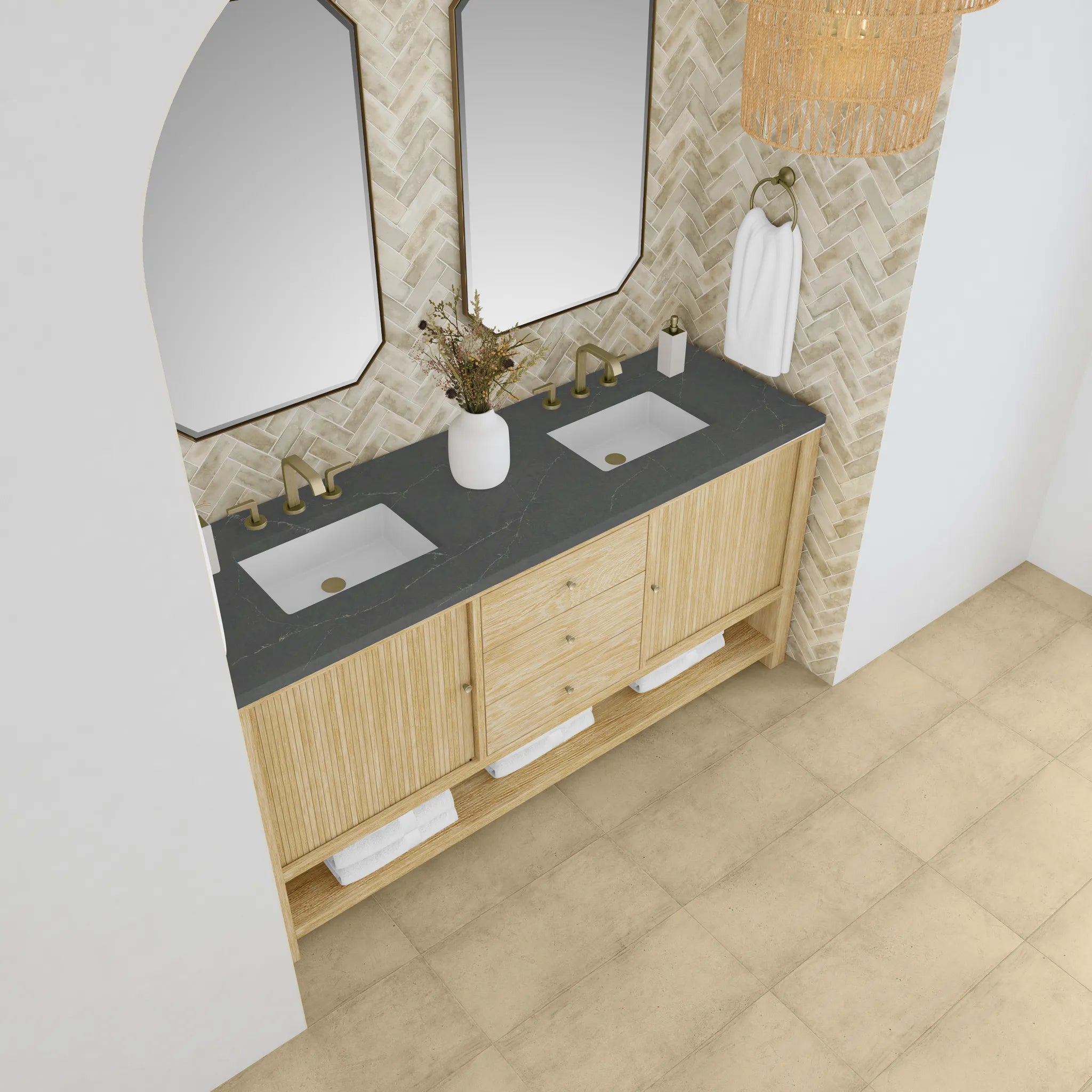 72" Marigot Double Vanity in Sunwashed Oak-Charcoal Soapstone Silestone-8" Widespread image 6