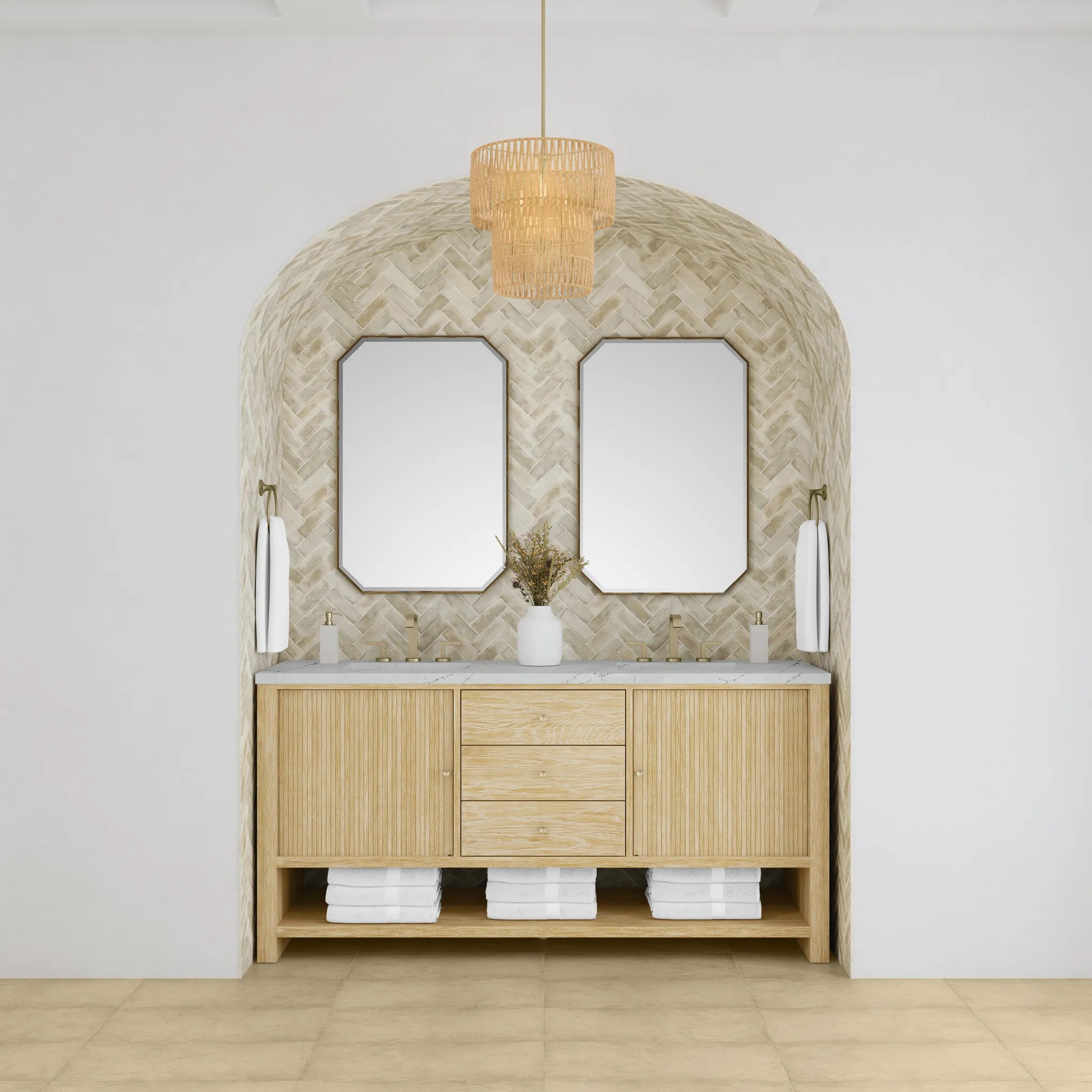 72" Marigot Double Vanity in Sunwashed Oak-Ethereal Noctis Silestone-8" Widespread image 2
