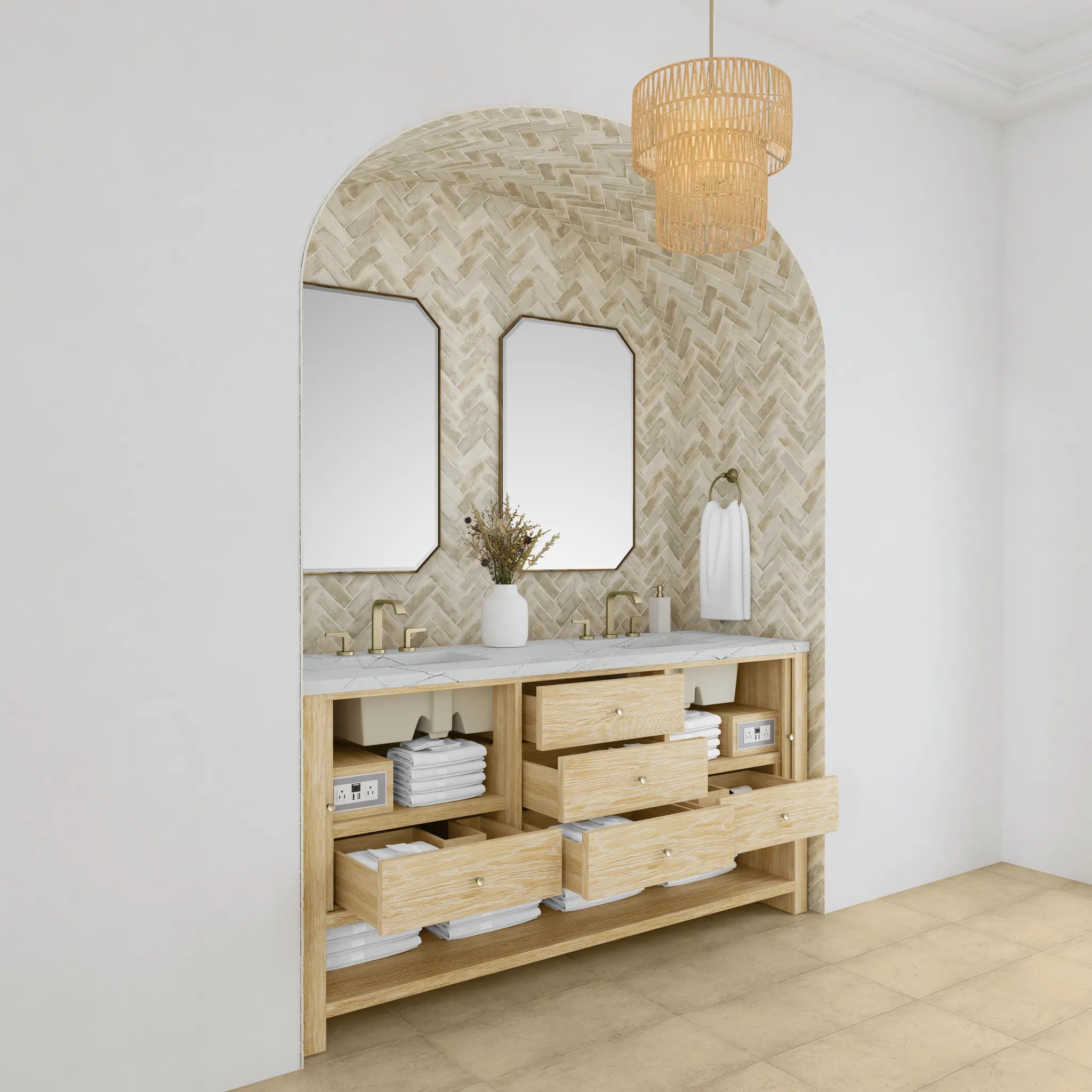 72" Marigot Double Vanity in Sunwashed Oak-Ethereal Noctis Silestone-8" Widespread image 4