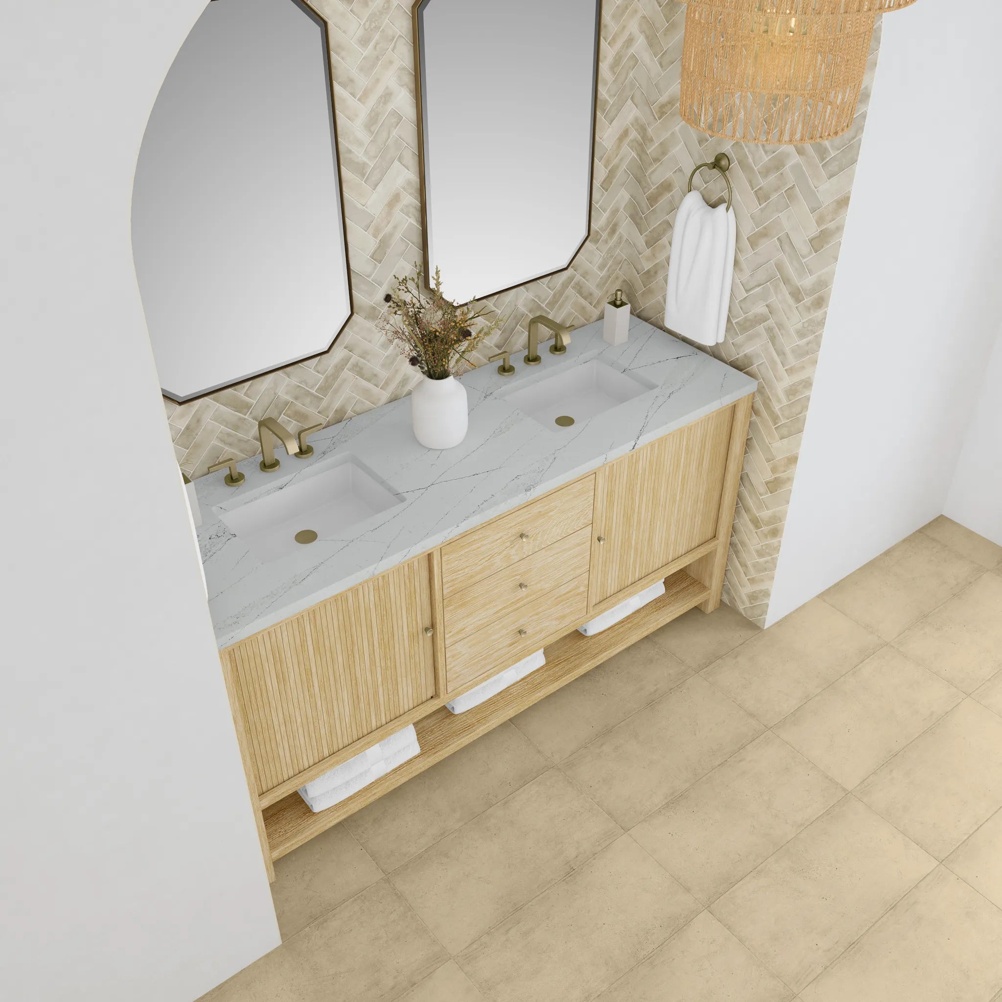 72" Marigot Double Vanity in Sunwashed Oak-Ethereal Noctis Silestone-8" Widespread image 6