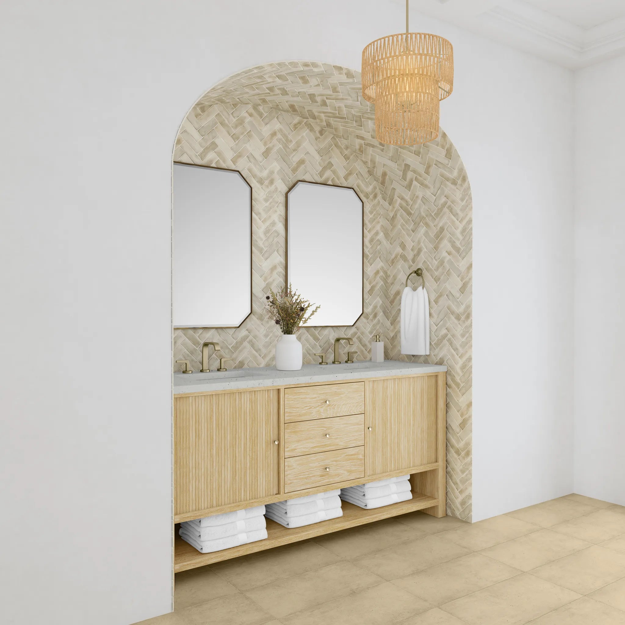 72" Marigot Double Vanity in Sunwashed Oak-Lime Delight Silestone-8" Widespread image 3