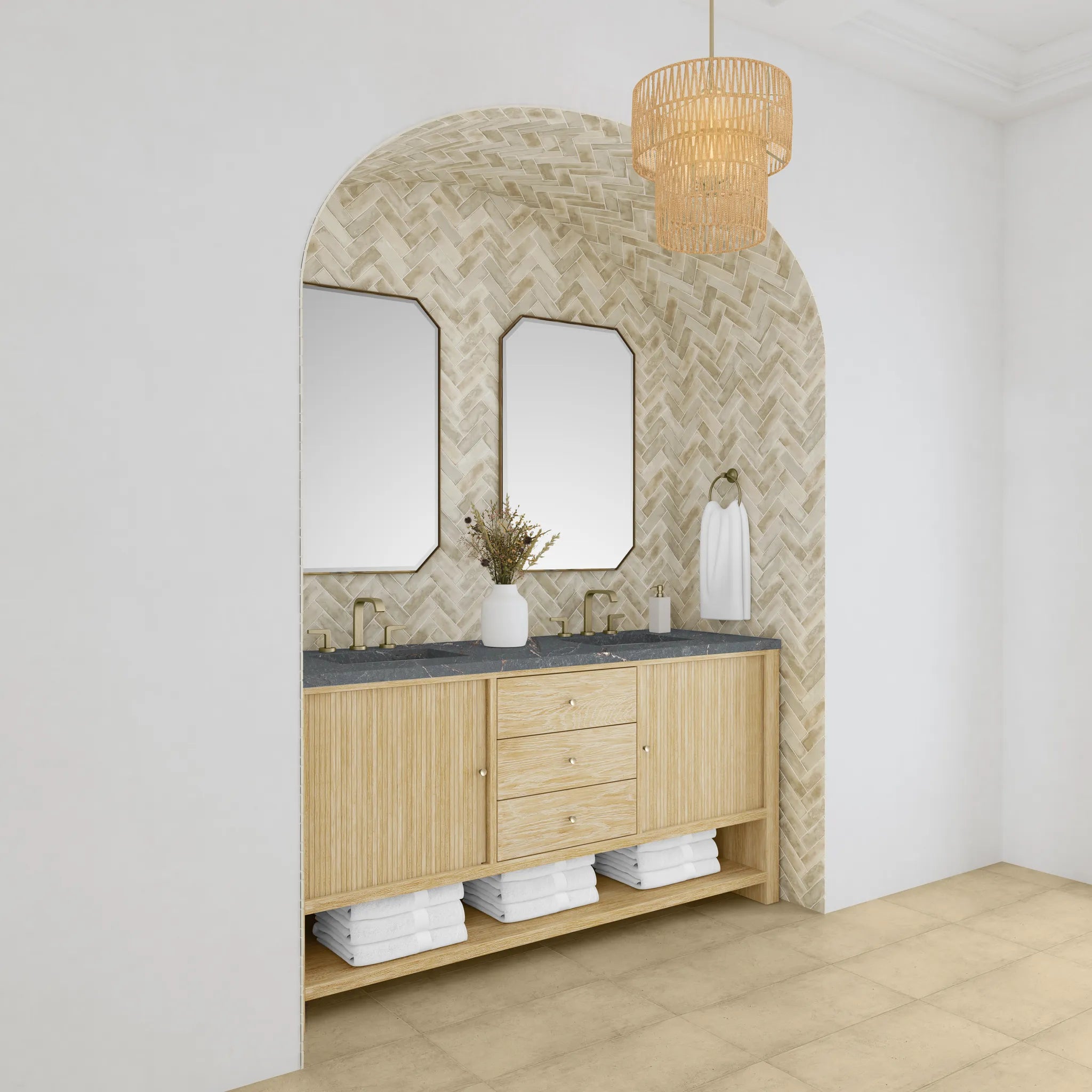 72" Marigot Double Vanity in Sunwashed Oak-Parisien Bleu Silestone-8" Widespread image 3