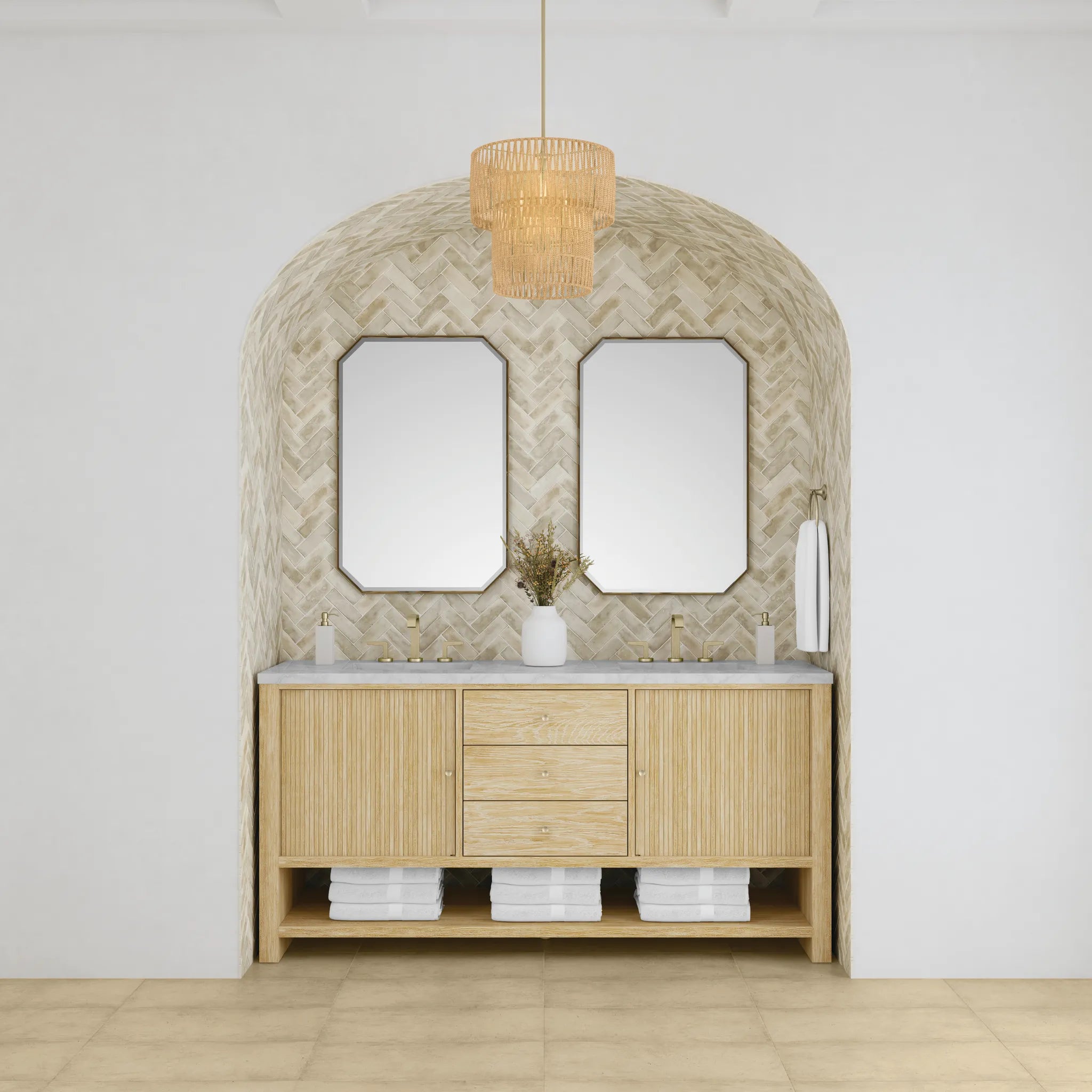 72" Marigot Double Vanity in Sunwashed Oak-Victorian Silver Silestone-8" Widespread image 2