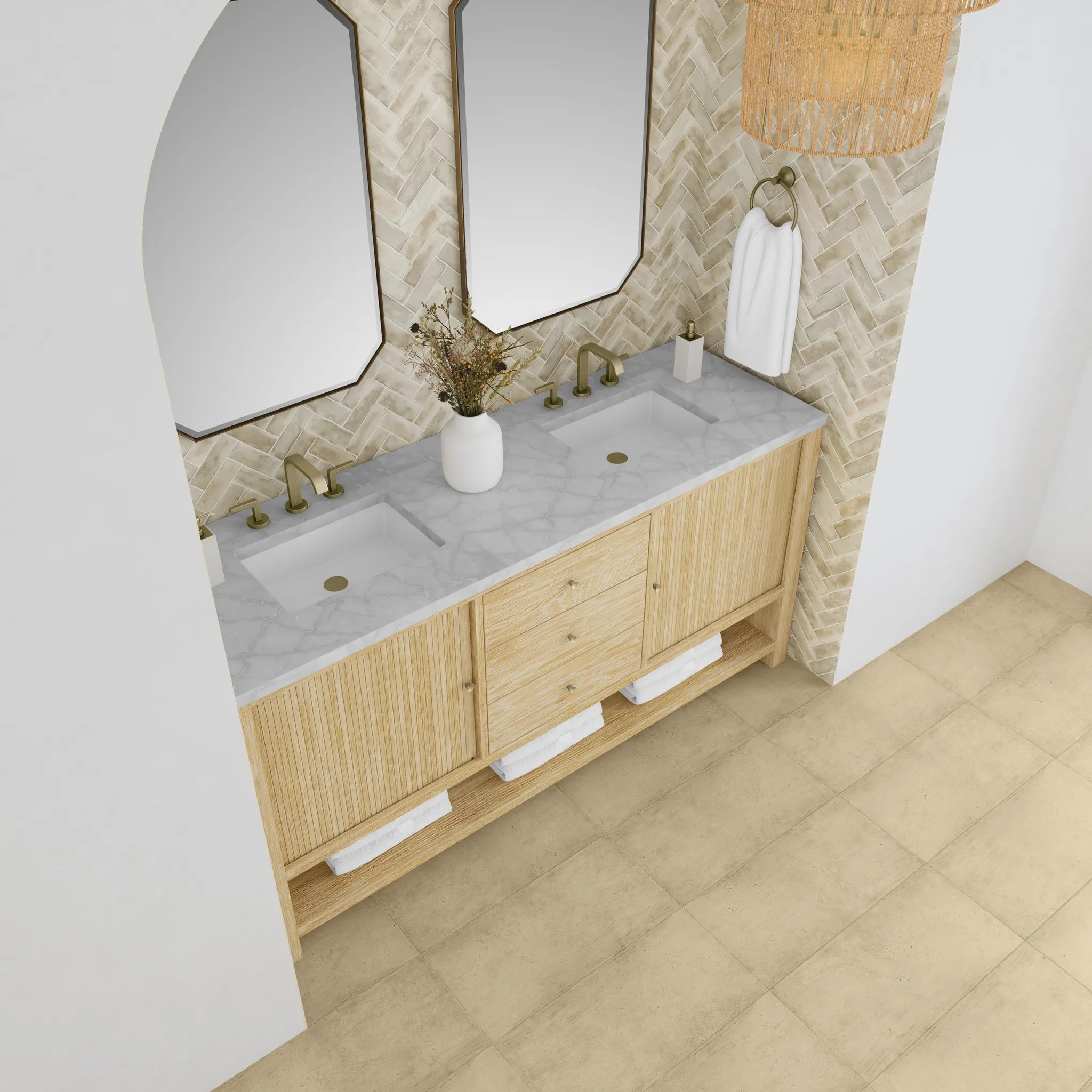 72" Marigot Double Vanity in Sunwashed Oak-Victorian Silver Silestone-8" Widespread image 6