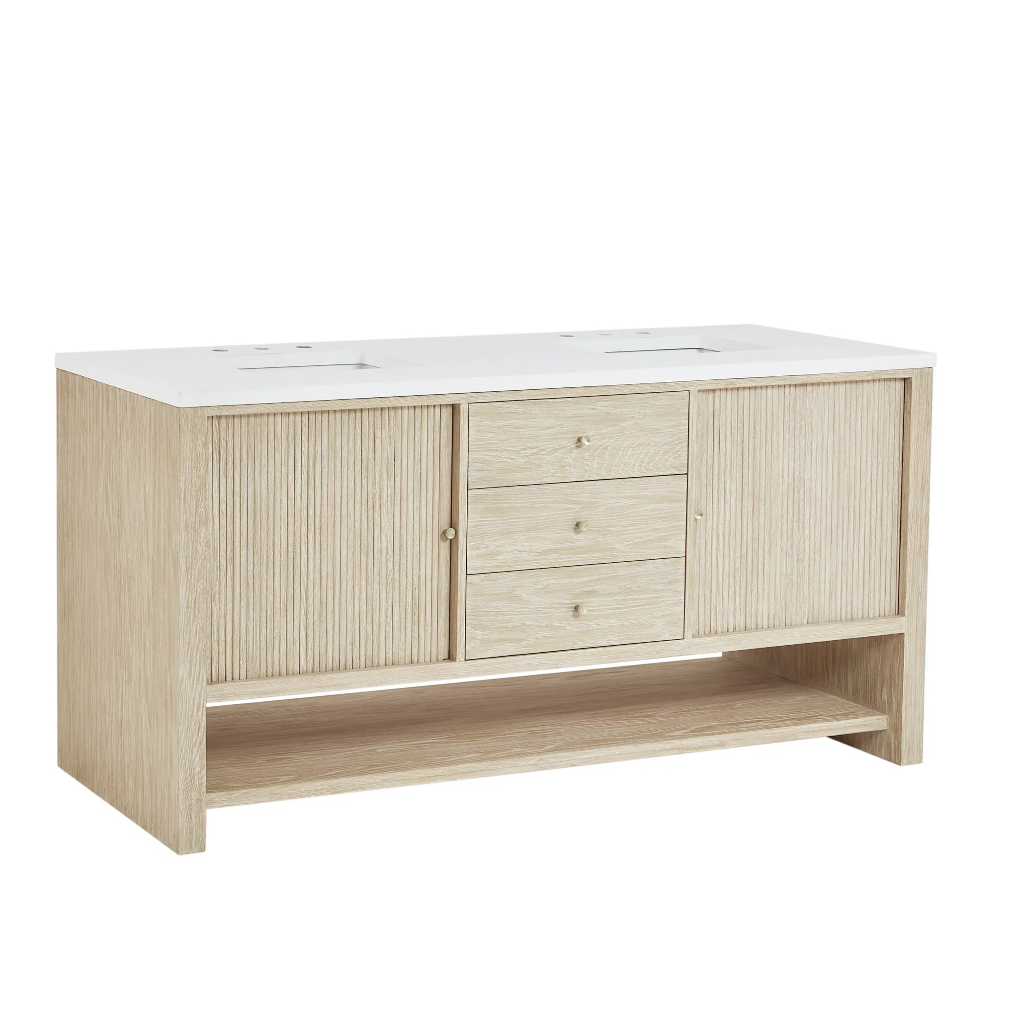 72" Marigot Double Vanity in Sunwashed Oak-White Zeus Silestone-8" Widespread image 10