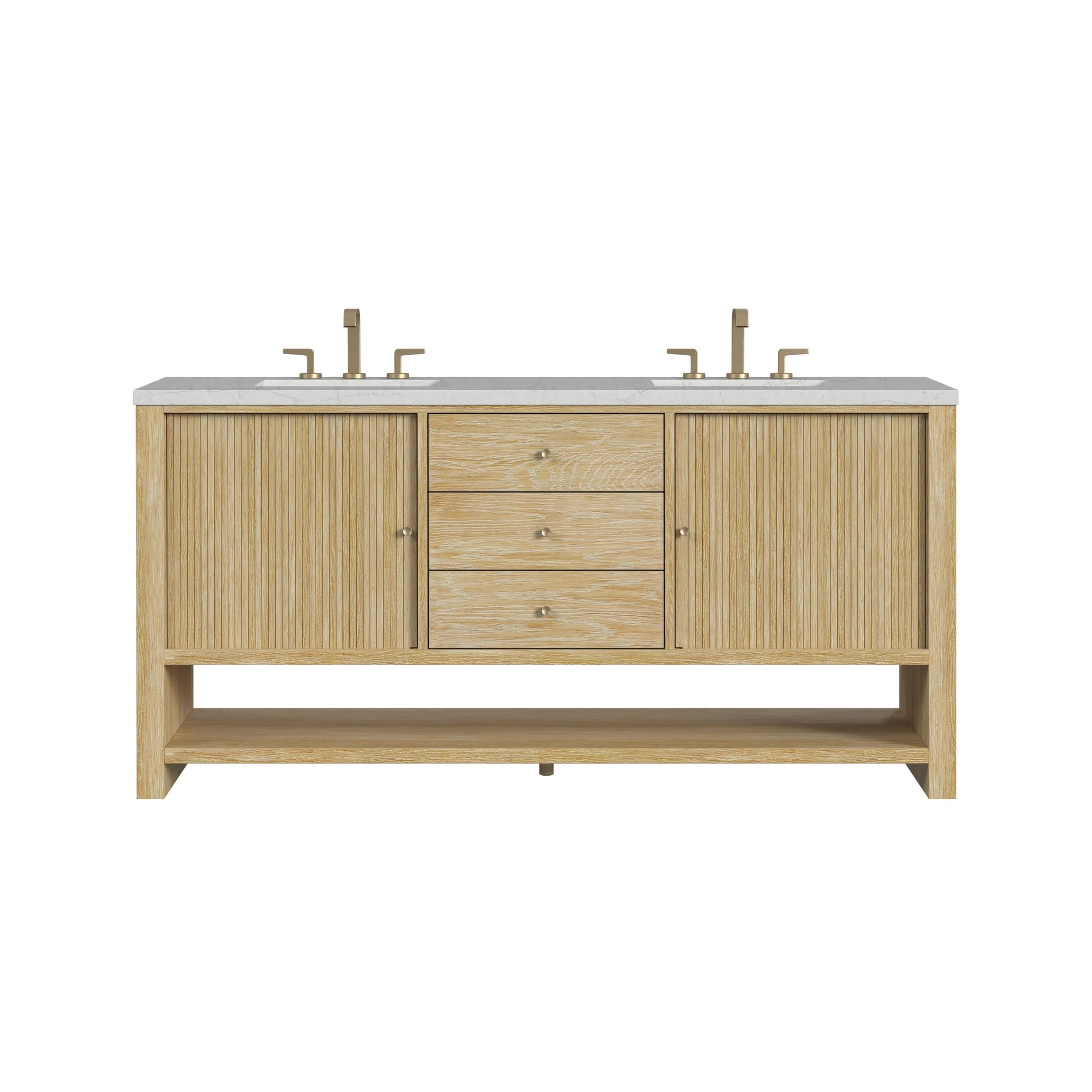 72" Marigot Double Vanity in Sunwashed Oak Wireless Charger-Eternal Jasmine Pearl Silestone-8" Widespread image