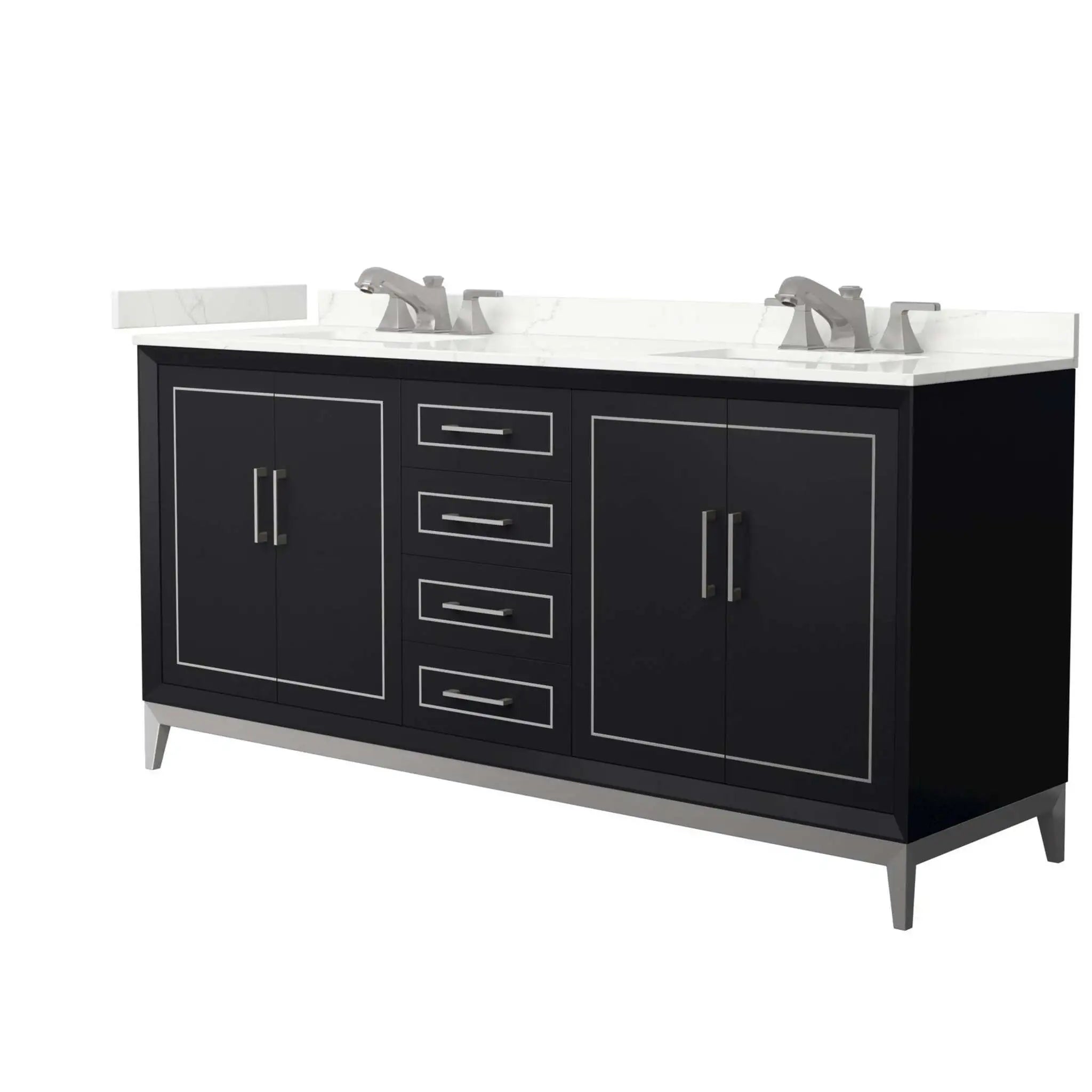 72" Marlena Double Bathroom Vanity in Black with Brushed Nickel Trim by Wyndham