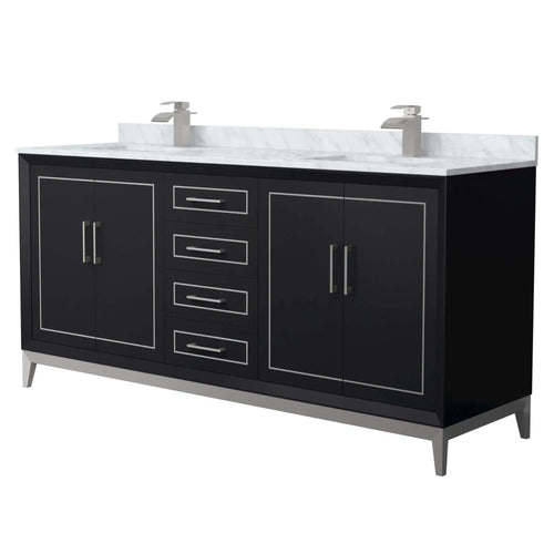 72" Marlena Double Bathroom Vanity in Black with Brushed Nickel Trim by Wyndham