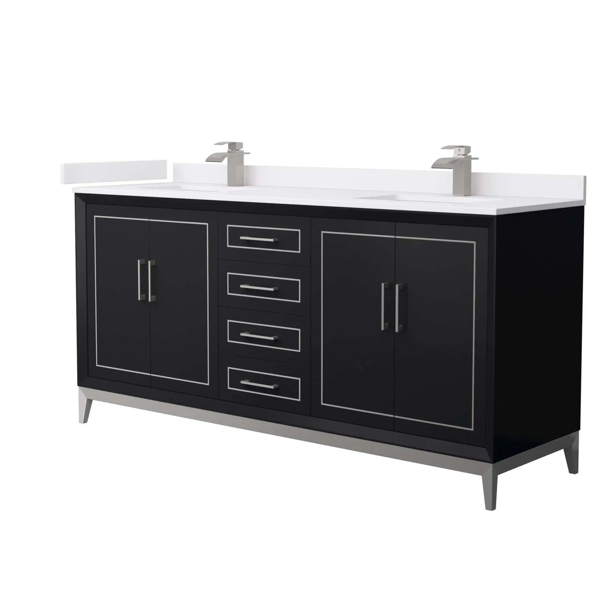 72" Marlena Double Bathroom Vanity in Black with Brushed Nickel Trim by Wyndham
