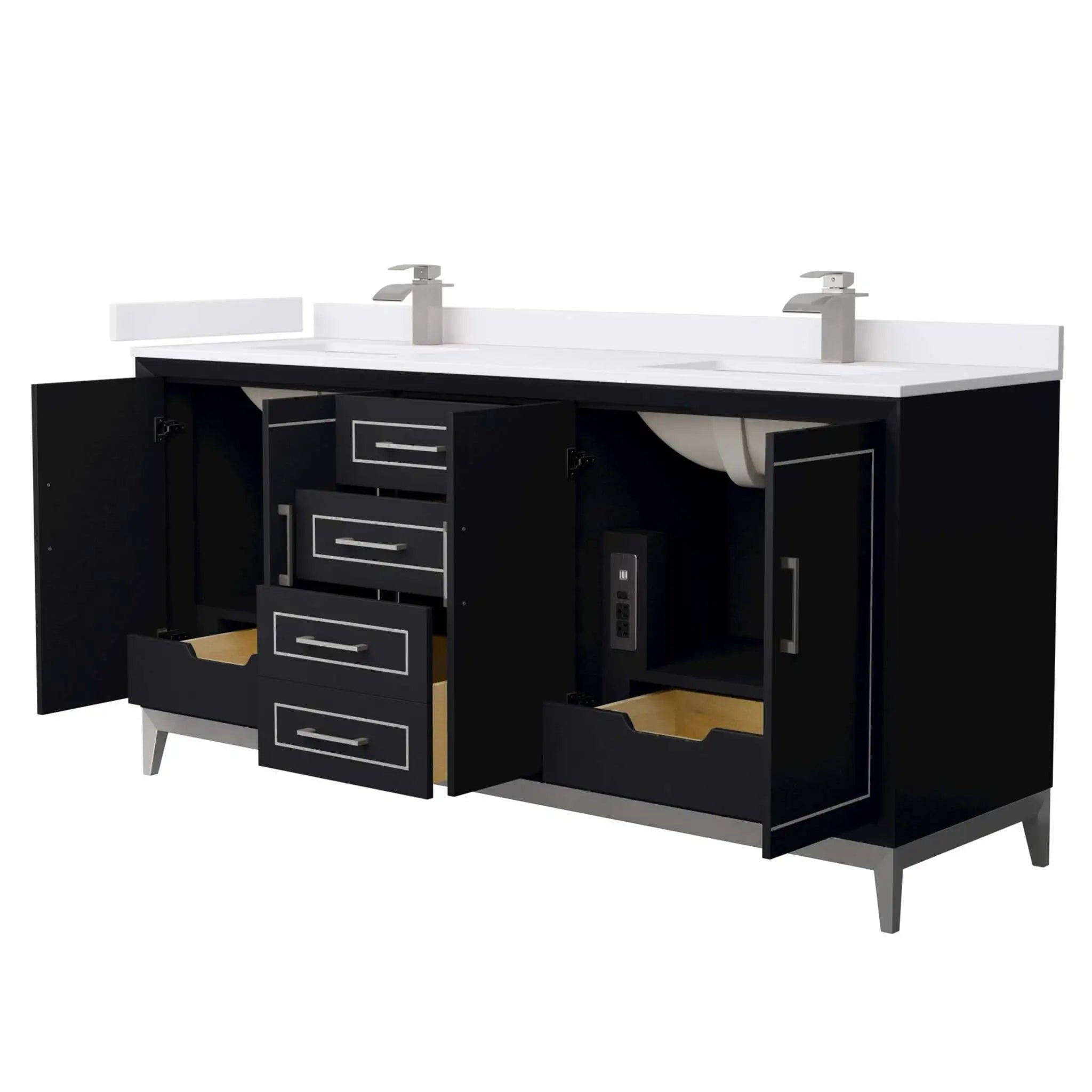 72" Marlena Double Bathroom Vanity in Black with Brushed Nickel Trim by Wyndham