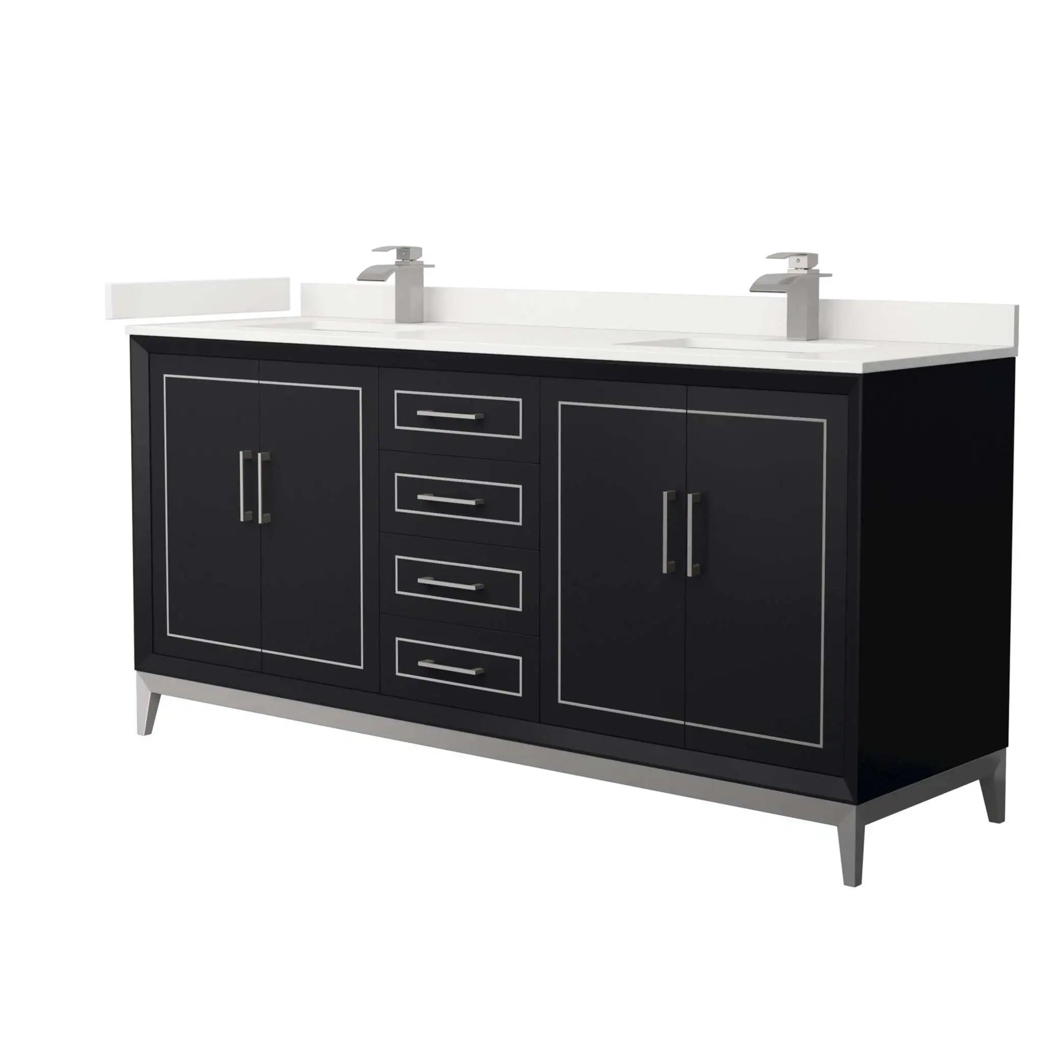 72" Marlena Double Bathroom Vanity in Black with Brushed Nickel Trim by Wyndham