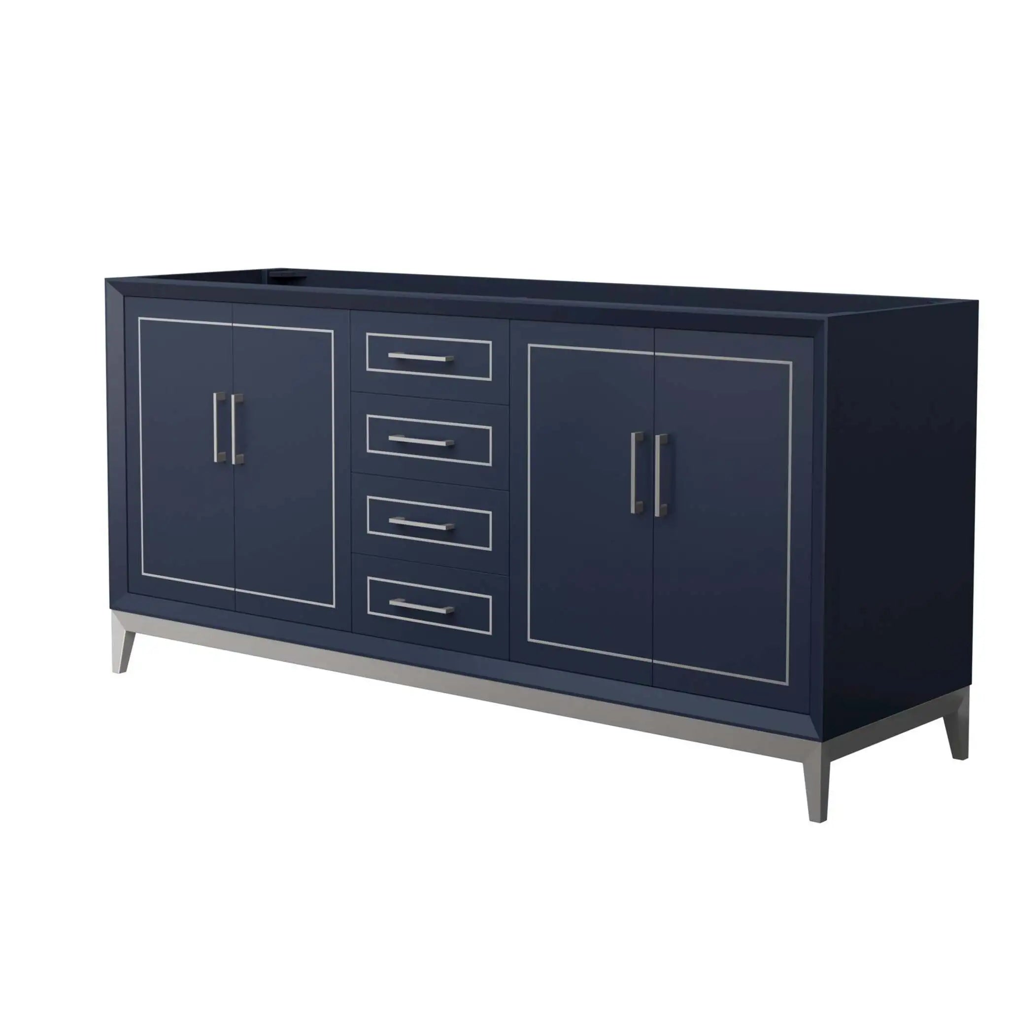 72" Marlena Double Bathroom Vanity in Dark Blue with Brushed Nickel Trim by Wyndham