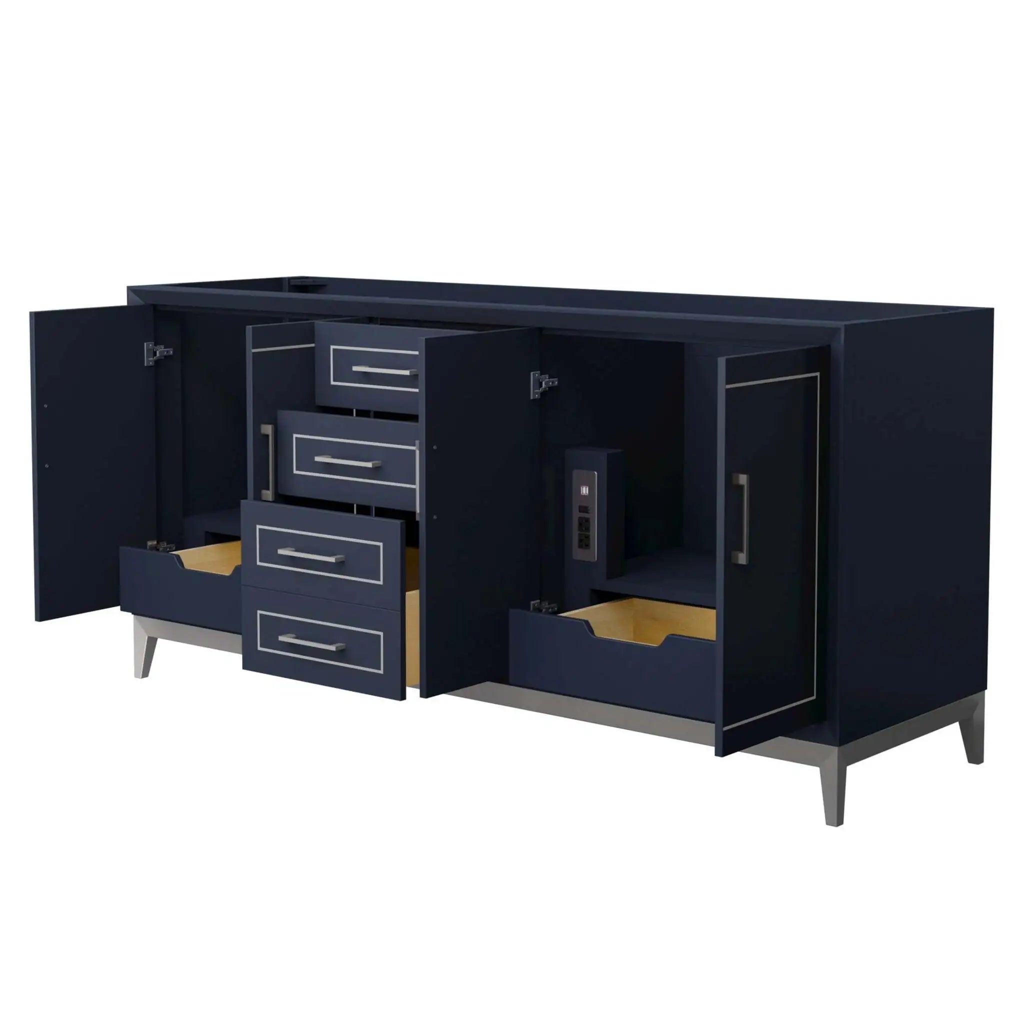 72" Marlena Double Bathroom Vanity in Dark Blue with Brushed Nickel Trim by Wyndham