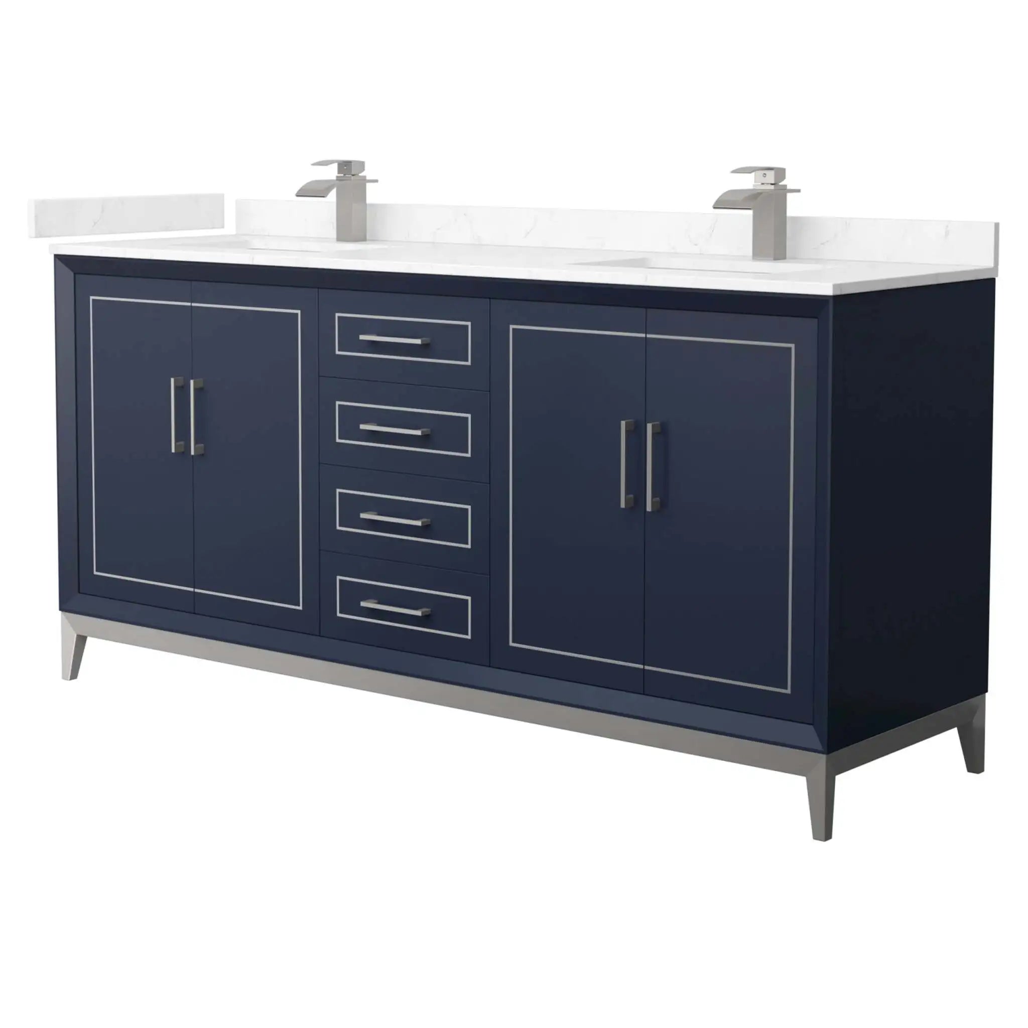 72" Marlena Double Bathroom Vanity in Dark Blue with Brushed Nickel Trim by Wyndham