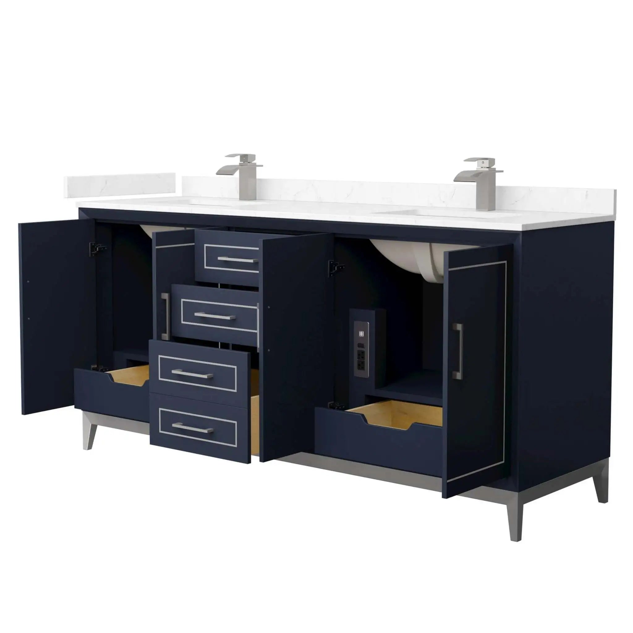 72" Marlena Double Bathroom Vanity in Dark Blue with Brushed Nickel Trim by Wyndham