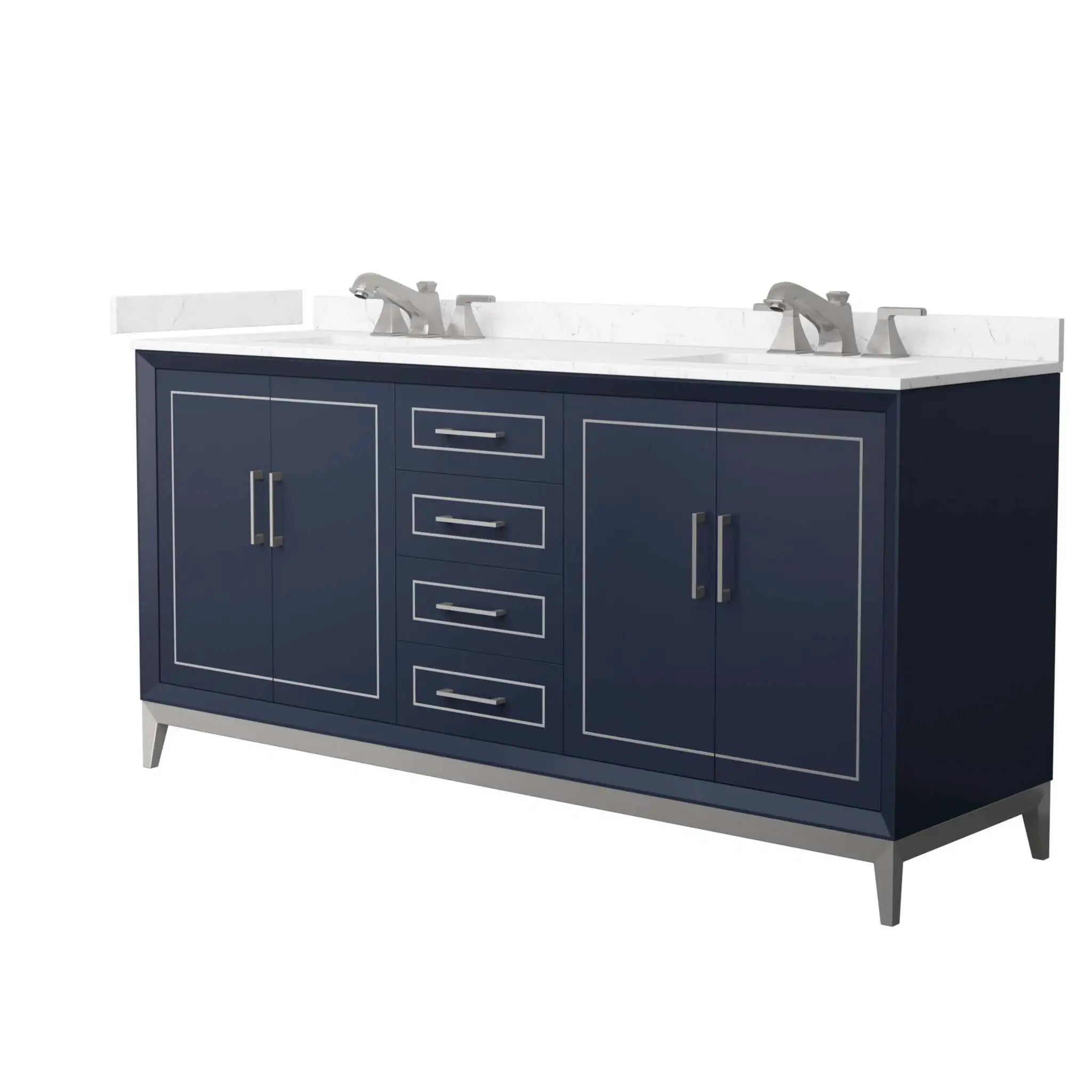 72" Marlena Double Bathroom Vanity in Dark Blue with Brushed Nickel Trim by Wyndham