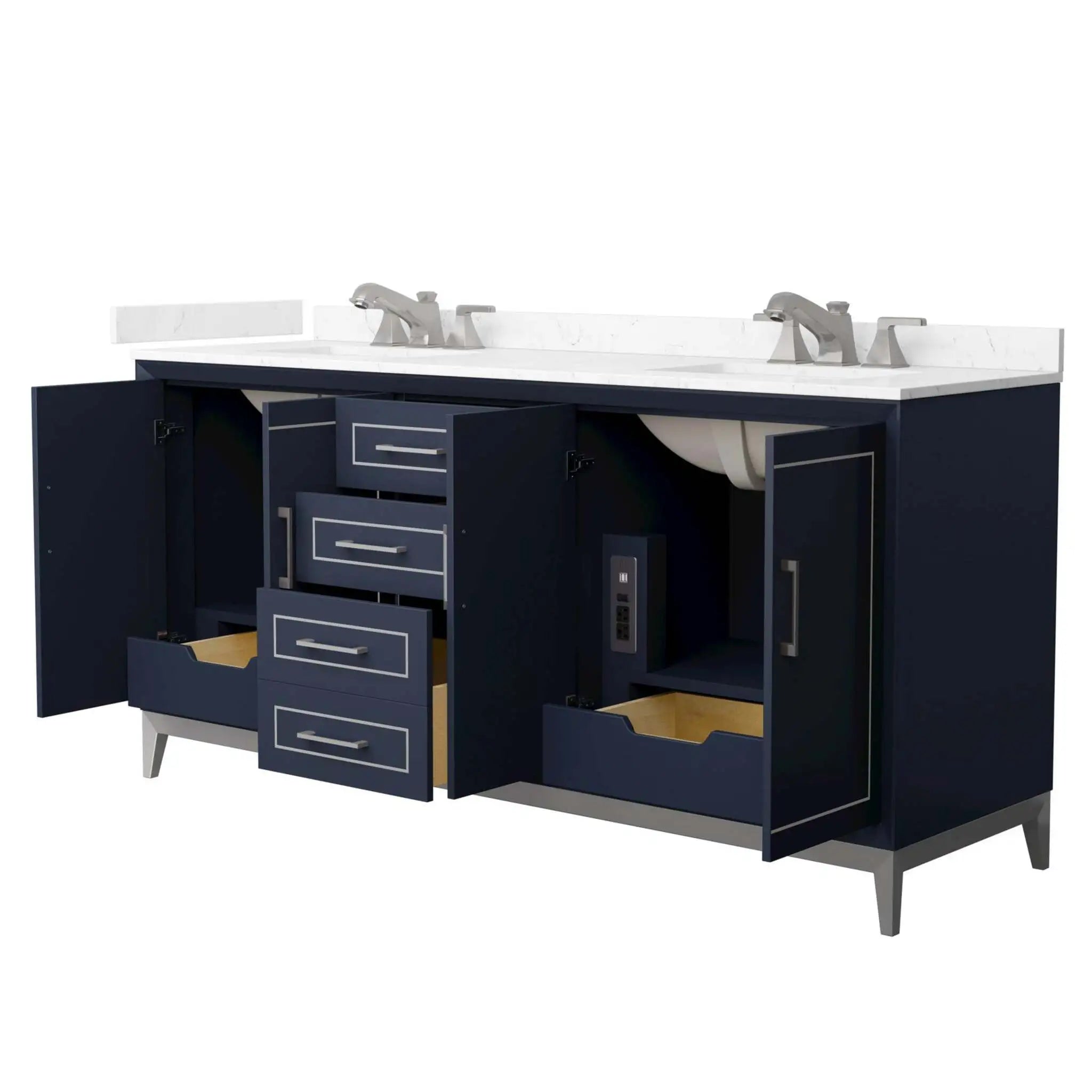 72" Marlena Double Bathroom Vanity in Dark Blue with Brushed Nickel Trim by Wyndham