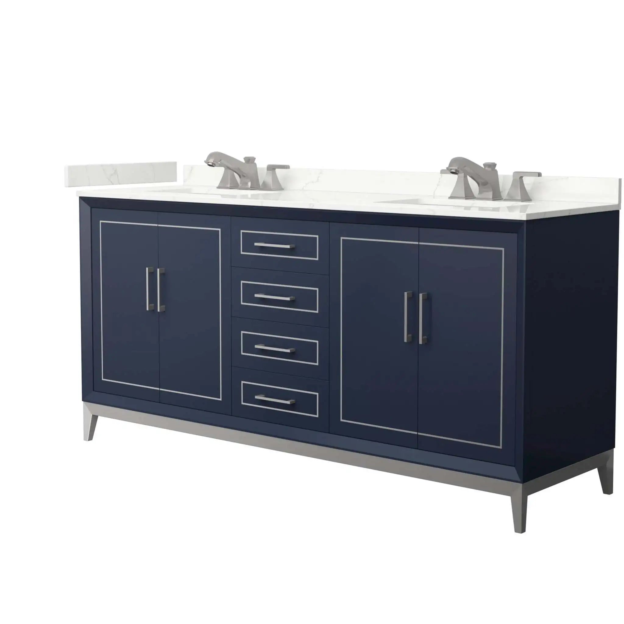 72" Marlena Double Bathroom Vanity in Dark Blue with Brushed Nickel Trim by Wyndham