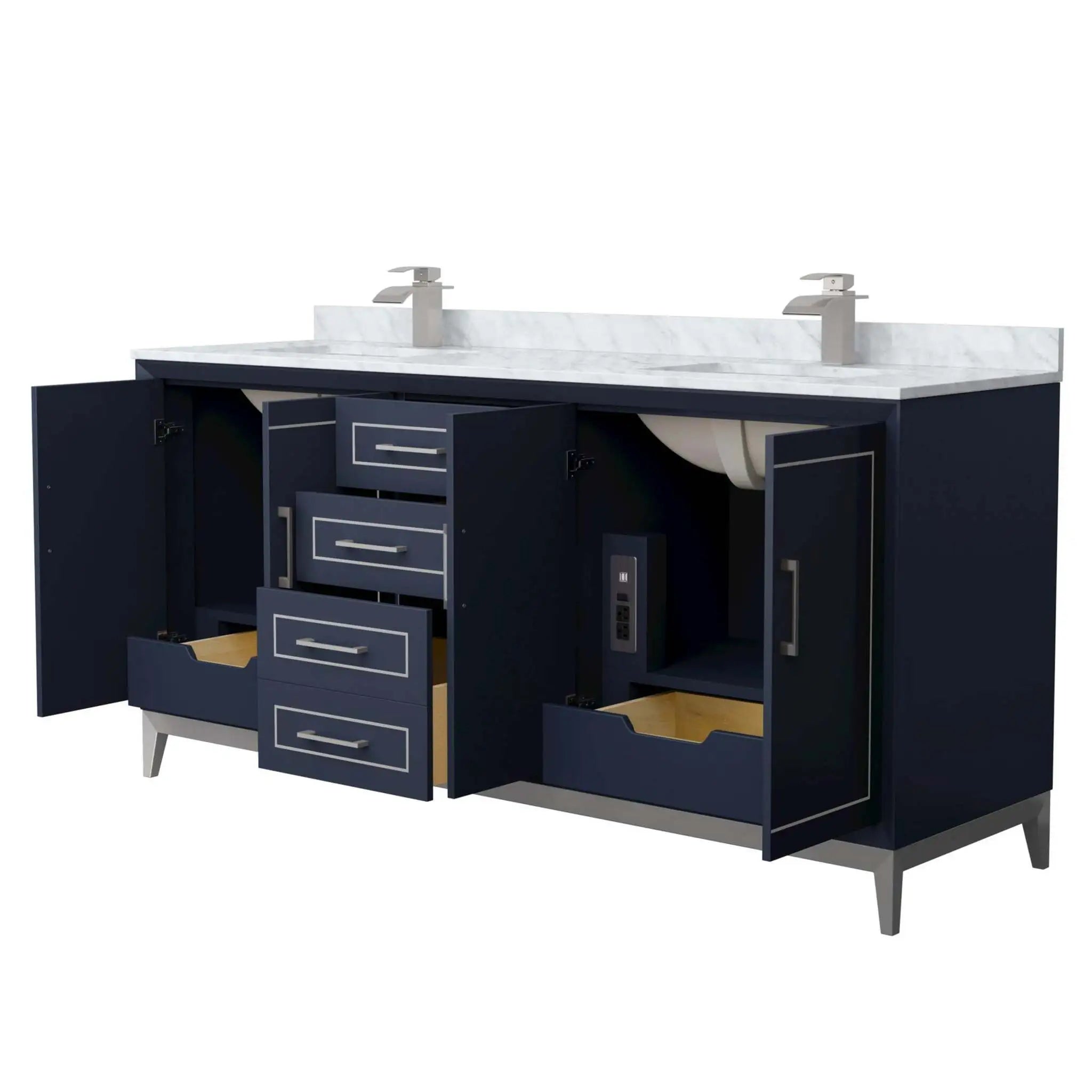 72" Marlena Double Bathroom Vanity in Dark Blue with Brushed Nickel Trim by Wyndham