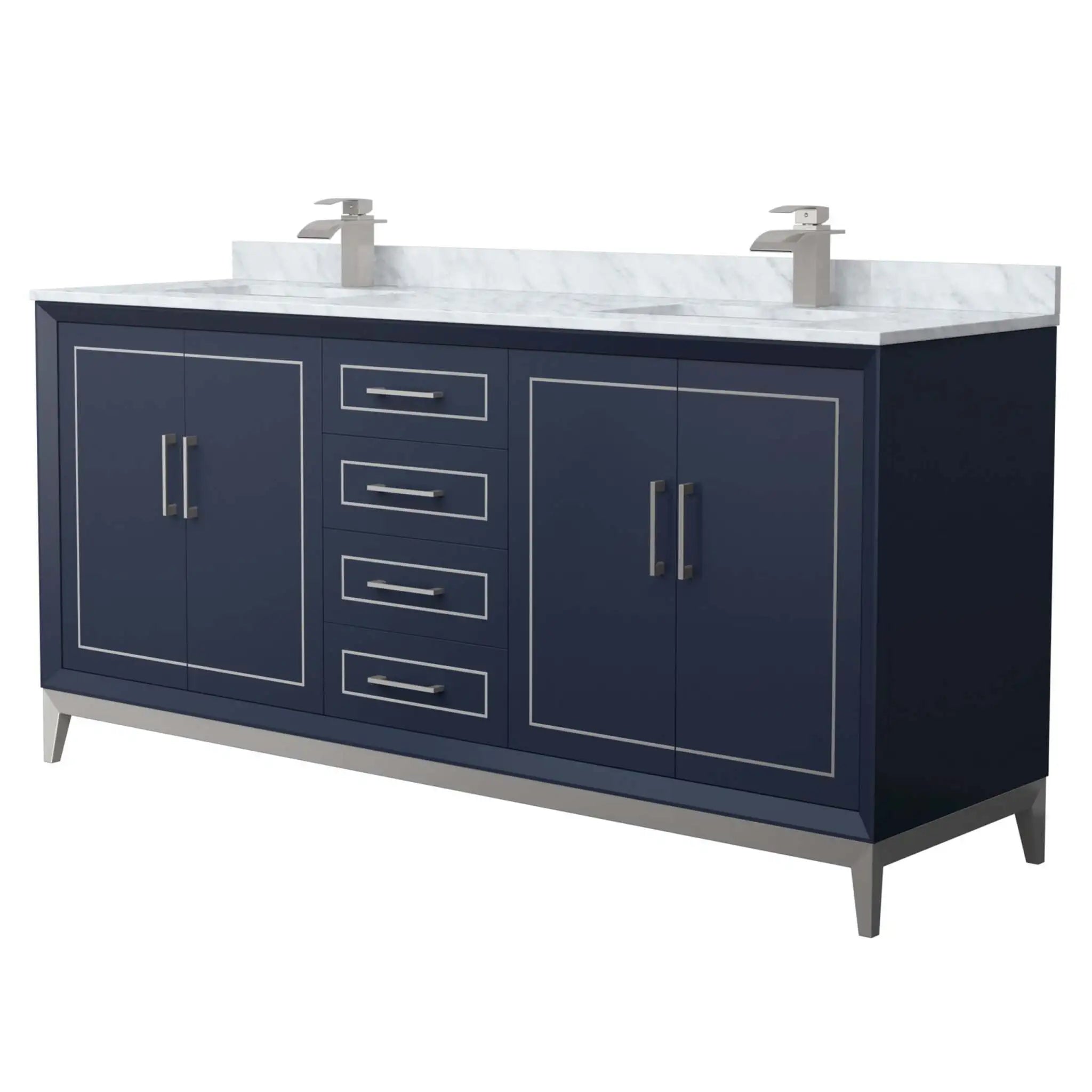 72" Marlena Double Bathroom Vanity in Dark Blue with Brushed Nickel Trim by Wyndham