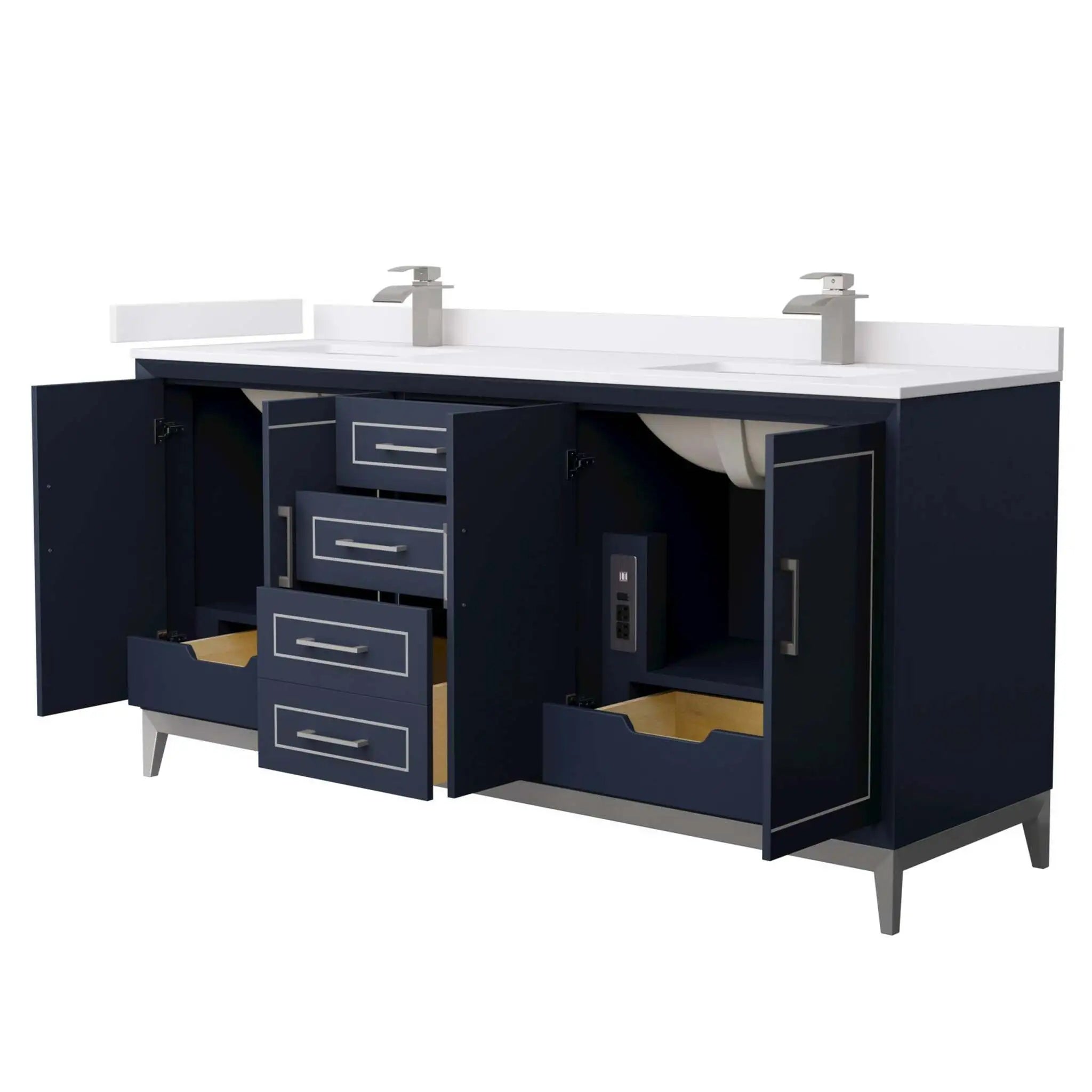 72" Marlena Double Bathroom Vanity in Dark Blue with Brushed Nickel Trim by Wyndham