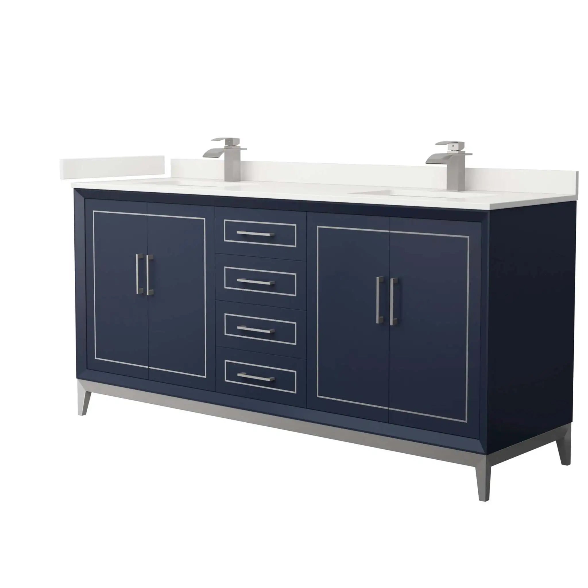 72" Marlena Double Bathroom Vanity in Dark Blue with Brushed Nickel Trim by Wyndham