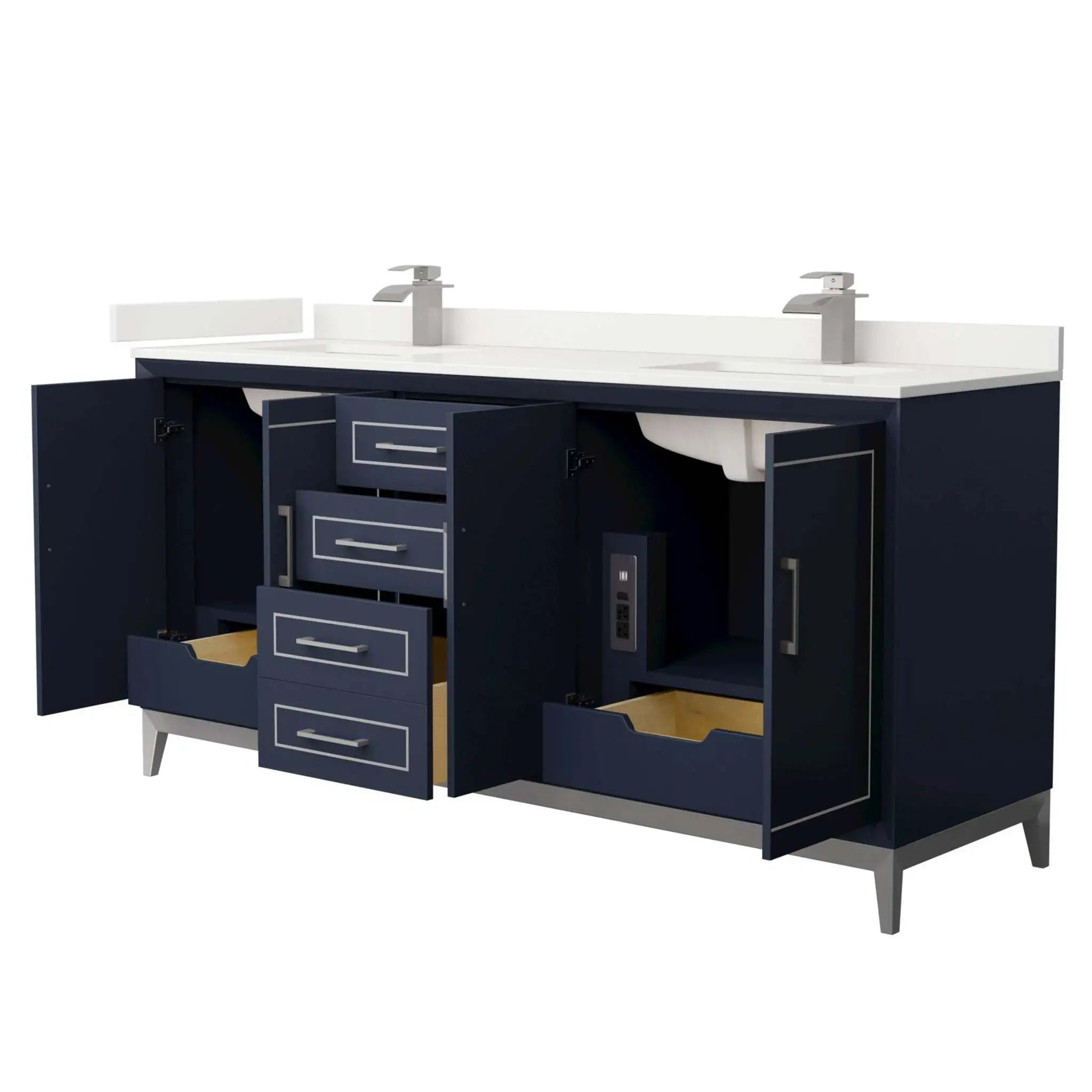 72" Marlena Double Bathroom Vanity in Dark Blue with Brushed Nickel Trim by Wyndham