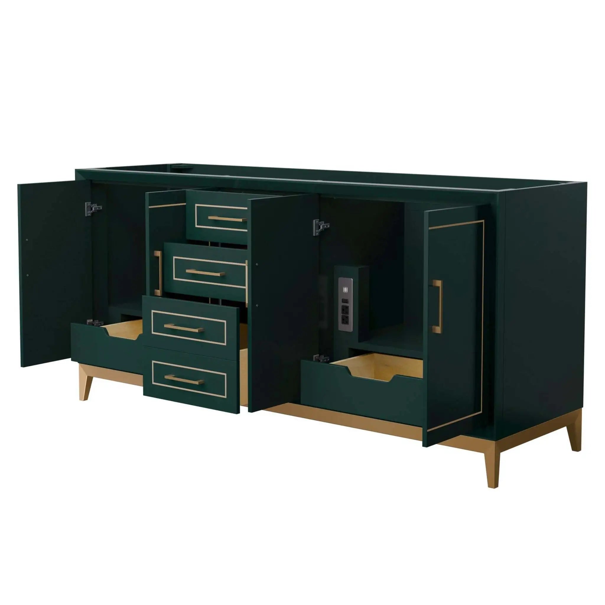 72" Marlena Double Bathroom Vanity in Green with Satin Bronze Trim by Wyndham